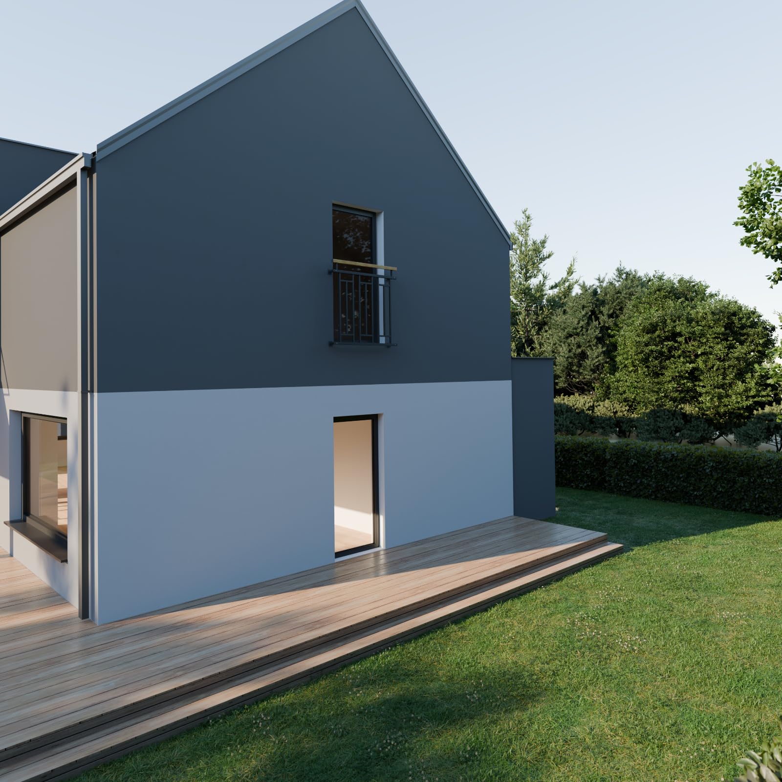 HAGO24 | Französischer Balkon | Fenstergitter | Stahlgeländer | 100x90cm Anthrazit | Stabgeländer | Holzoptik | Julietbalustrade | Brüstung | Austrittsbalkon | Geländerfenster