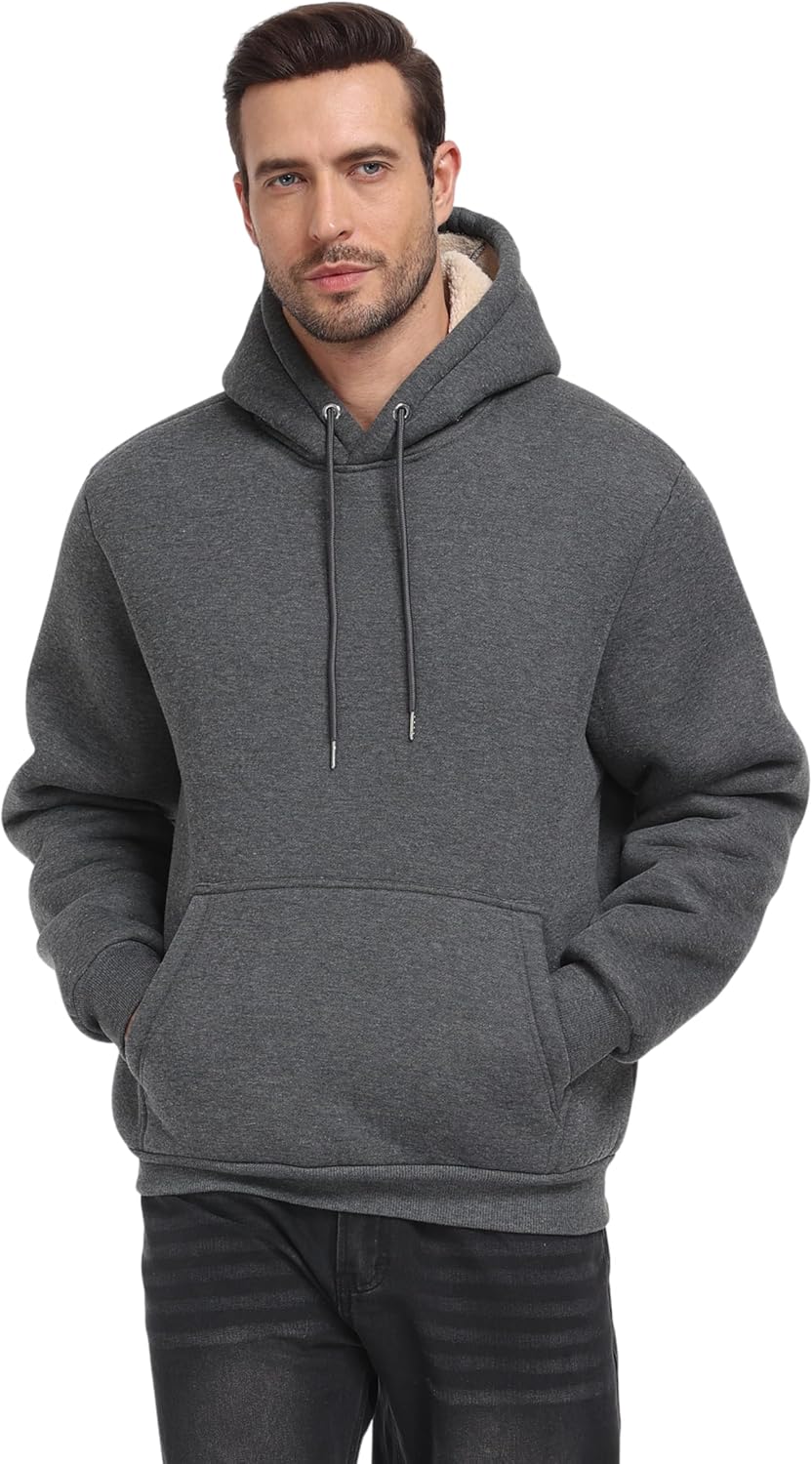 ZITY Men's Sherpa Lined Hoodie Sweatshirts Heavy Pullover Kangaroo Pocket Winter Windproof Warm Fleece Hoodie Athletic - Image 6