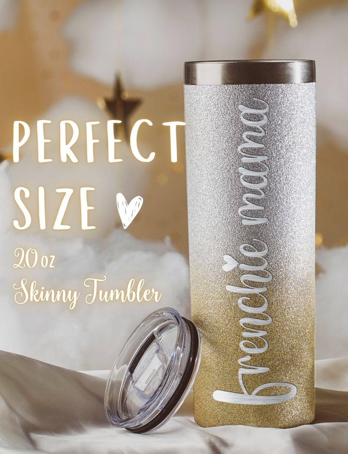 Onebttl French Bulldog Gifts for Women, Frenchie Mom Mama 20oz Stainless Steel Insulated Travel Tumbler - Silver Gold
