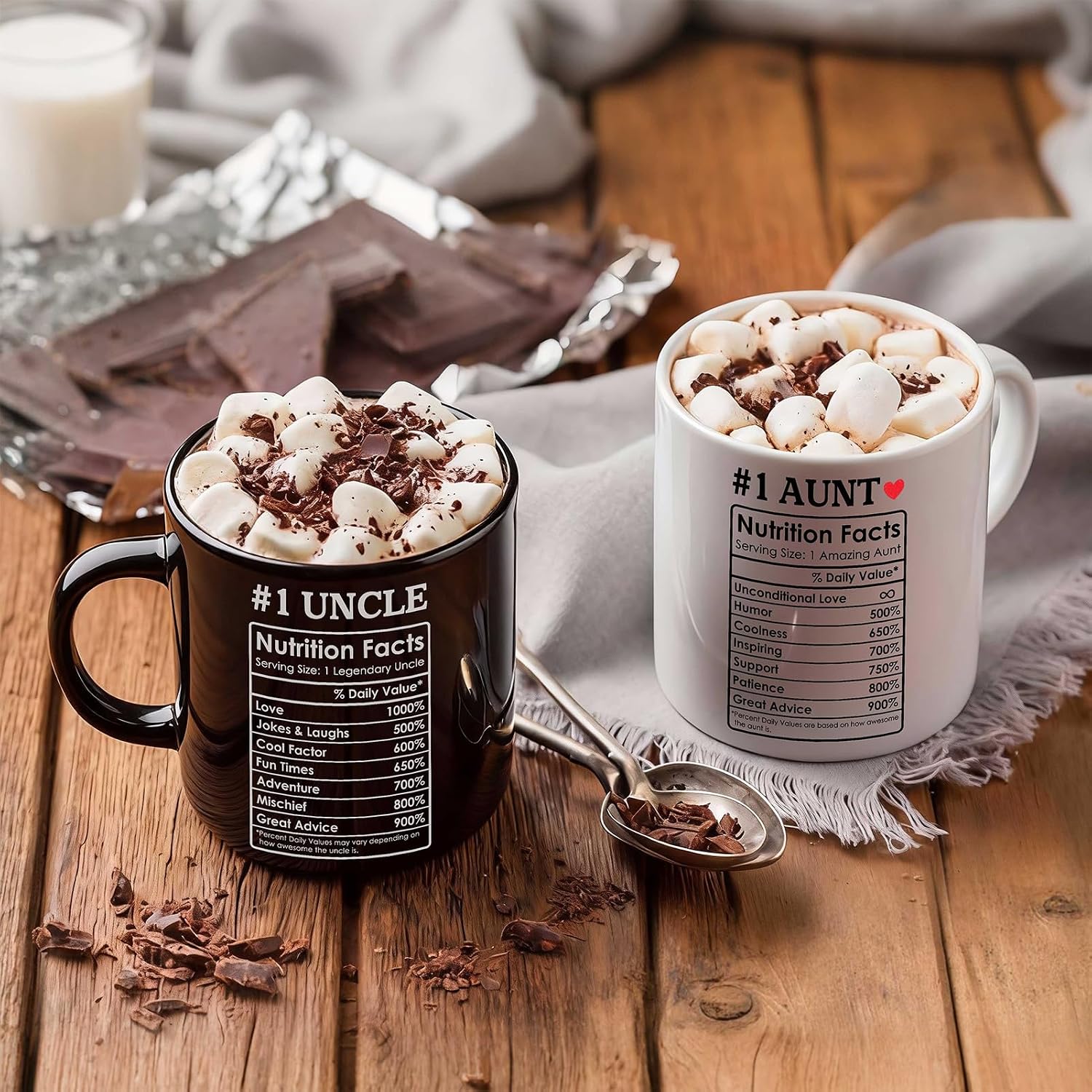 Breezy Valley #1 Aunt and Uncle Coffee Mug Set, Nutrition Facts Aunt Uncle Gifts, Funny Gifts from Niece or Nephew, Pregnancy Announcement Mothers Fathers Day Birthday Gifts，11OZ