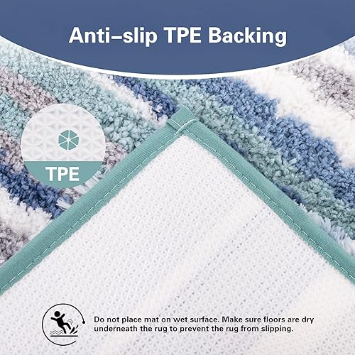 Miniatura 10 de Carvapet Tapete de baño de 24 x 47 pulgadas, suave, absorbente, esponjoso, tapete de baño de microfibra antideslizante, lanudo para lavabo, bañera y