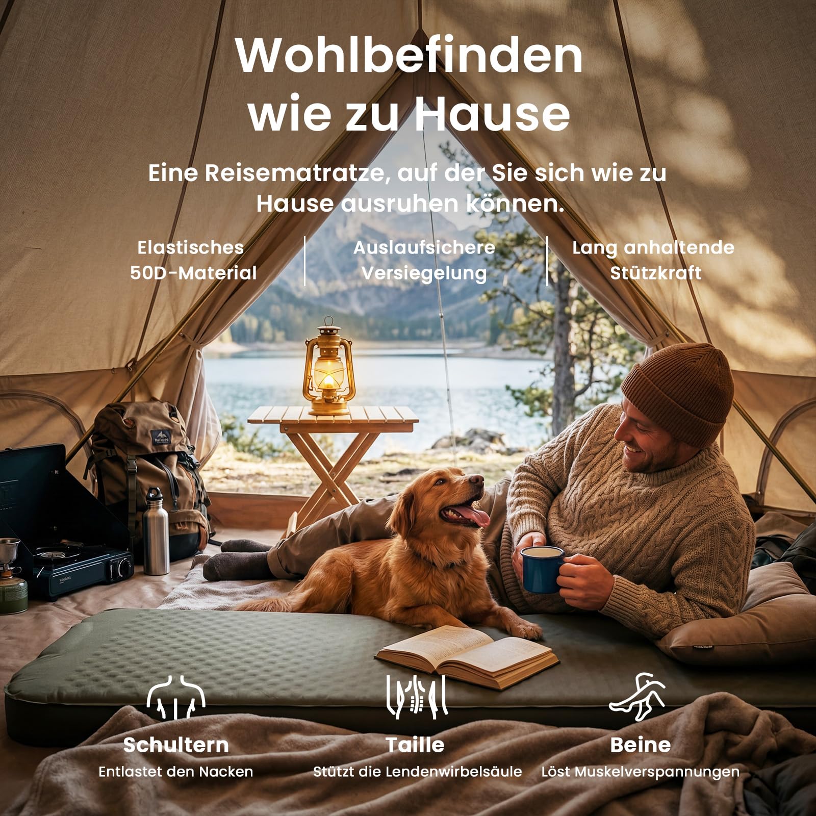 Ytaoeo Camping Isomatte Selbstaufblasend 10CM Dicke Memory-Schaum Isomatte Elektrische aufblasbare Schlafmatte 9,5 R-Wert Luftmatratze für Outdoor, Zelt, Wandern, Auto (Armeegrün, 70x200cm)