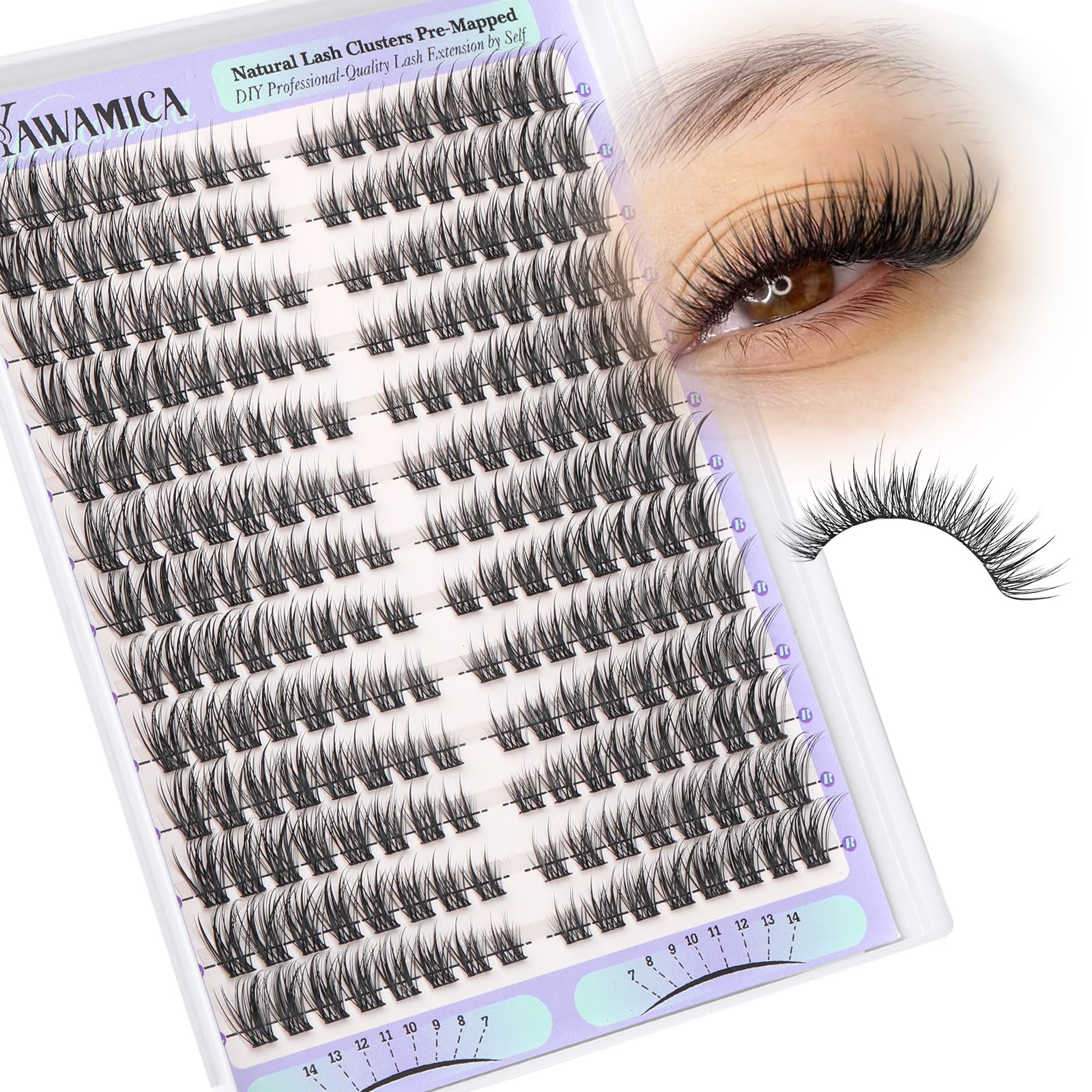 Yawamica Natural Lash Clusters Cat Eye Lash Extension 7-14mm Wispy Eyelash Clusters C Curly Individual Lashes Pre-mapped Cluster
