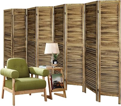 ECOMEX 8 Panel Room Dividers 10.6 Ft Width Wood Room Divider and Partition Room Divider Folding Privacy Screens, Double Hinged Room Dividers Wall for Bedroom Office, Brown