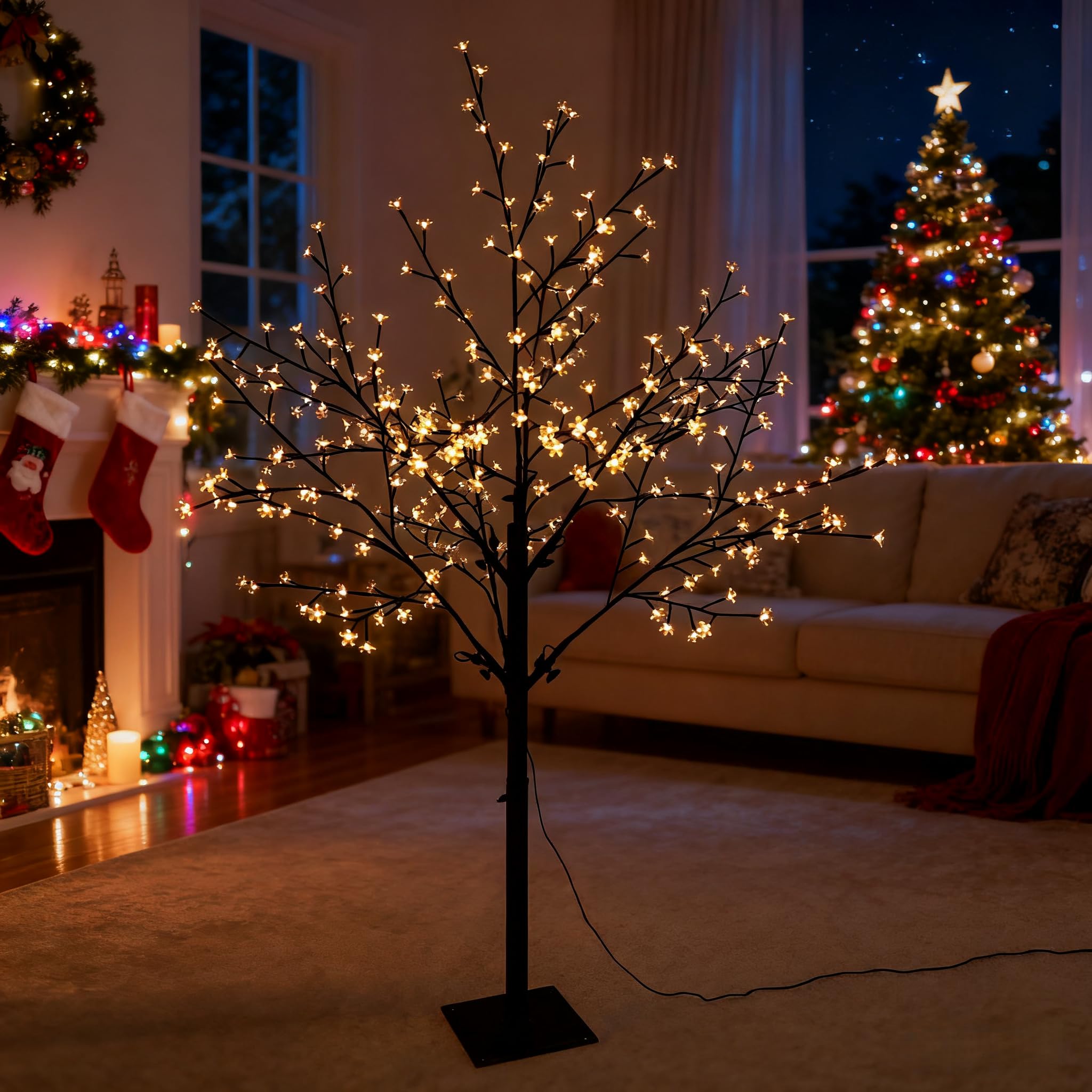 CCLIFE Arbre Lumineux Interieur LED de Noel Extérieur Lumineuse avec Fonction de Mémoire, Lampe Cerisier, Blanc Chaud, IP44, 180cm, 336 LED, CushHom