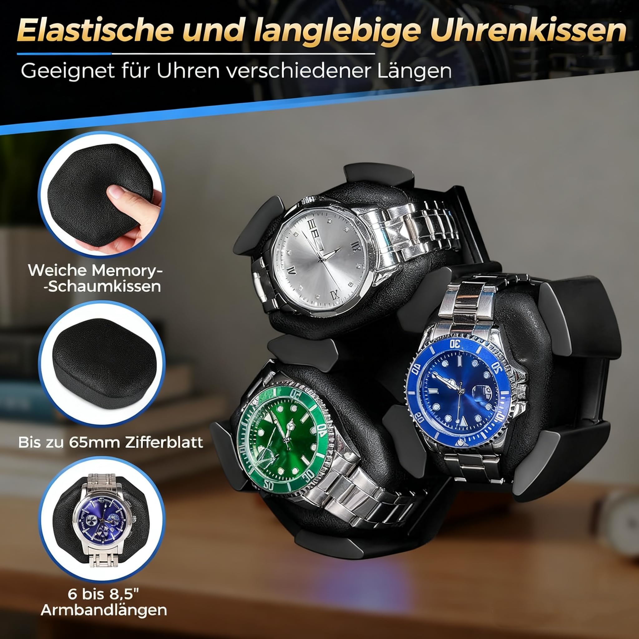 ANWBROAD Uhrenbeweger für 6 Uhren Spinner mit LED und Superleisen Mabuchi-Motor Automatik Uhrenbeweger 4 Rotationsmodi Uhrenschüttler Geschenk JWW003A