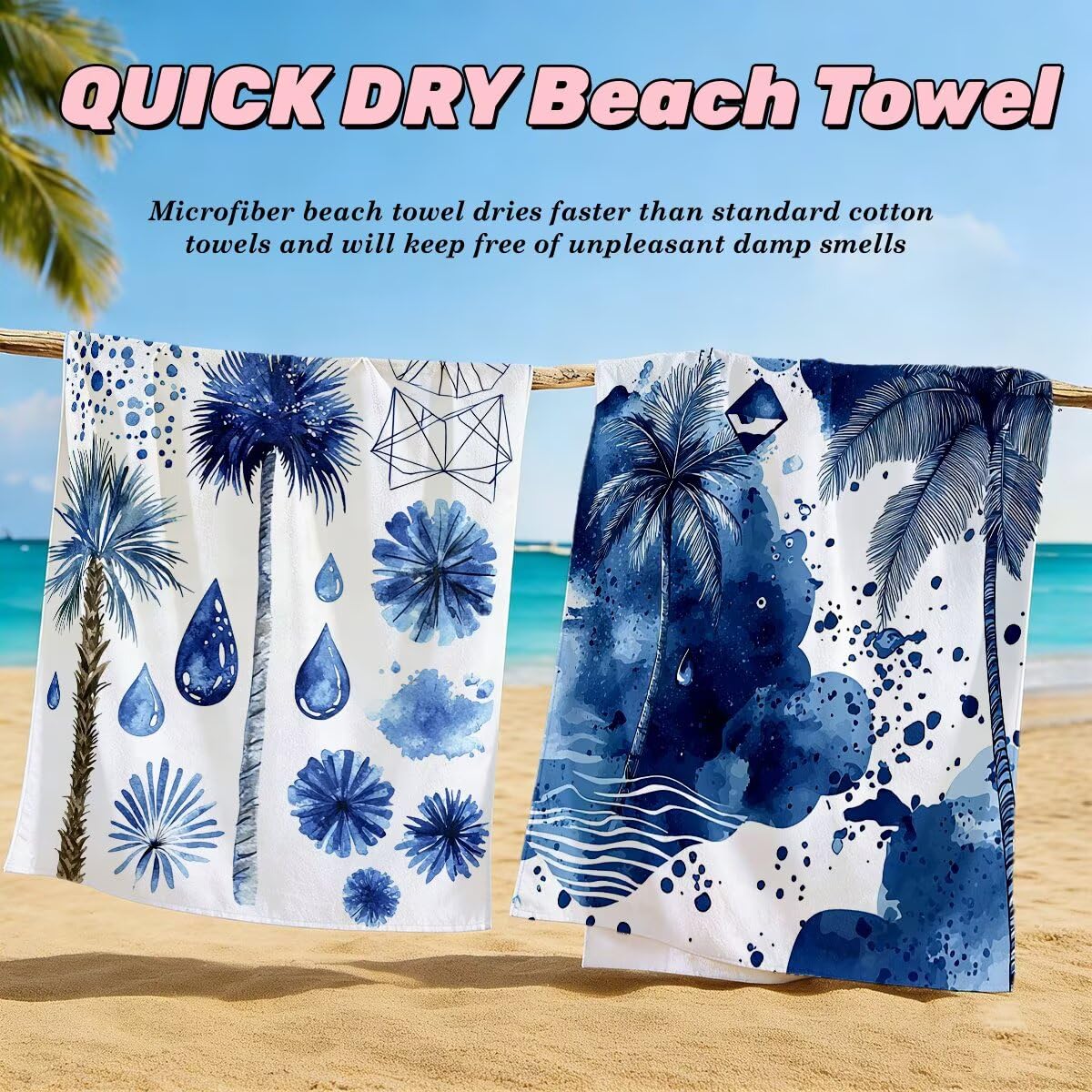 Toalla Playa 80x160 cm, Toalla Gimnasio Microfibra Secado Rapido, Juego de 2 Antiarena Toallas de Playa, Ligera Compacta Toallas Microfibra Grande para Viaje, Regalo Hombre Regalo Mujer (Árbol) -3975