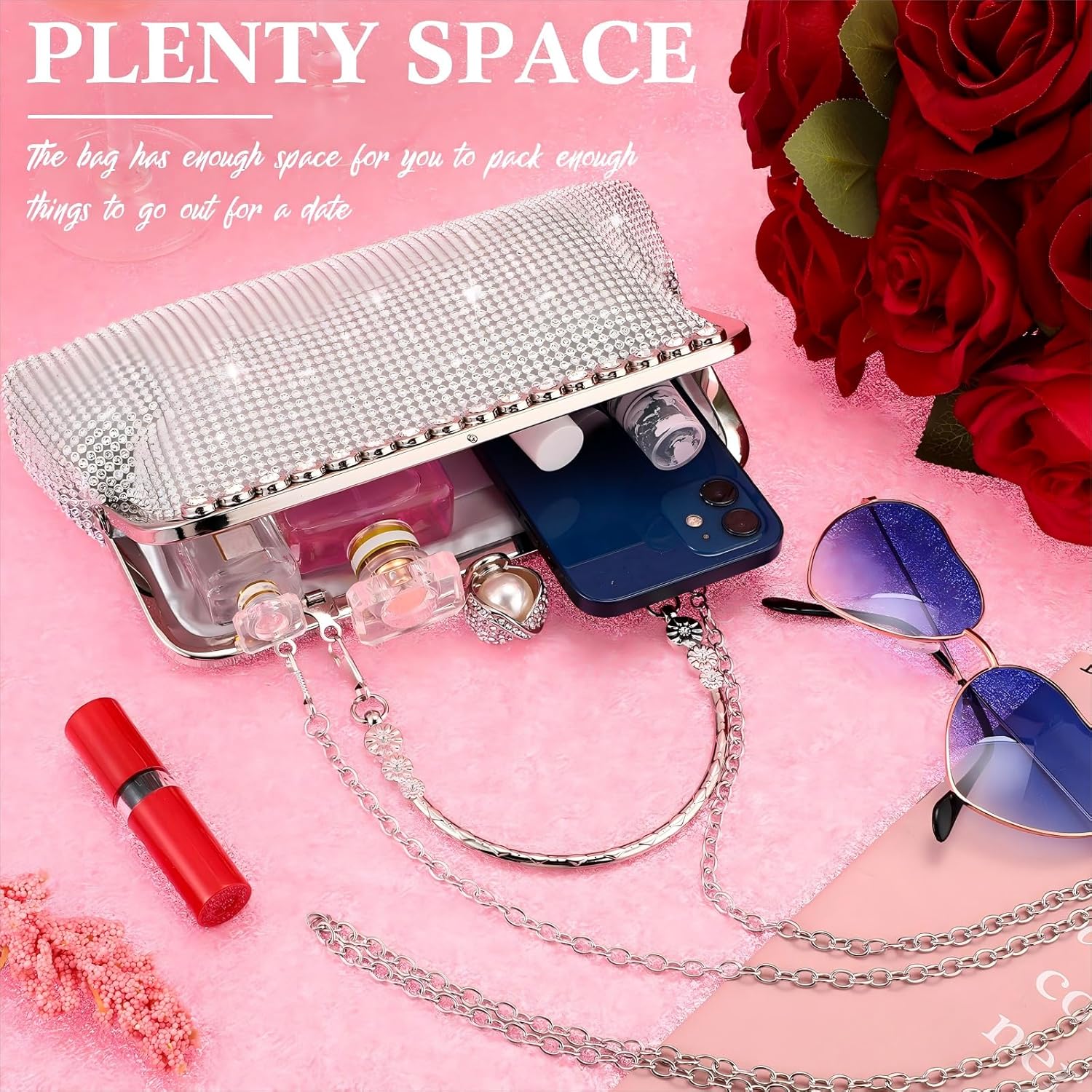 Clutch Purse Evening Bag Women Rhinestone Glitter Handbag Double Sided with Chain Crossbody Purse Shoulder for Wedding Party - Image 6