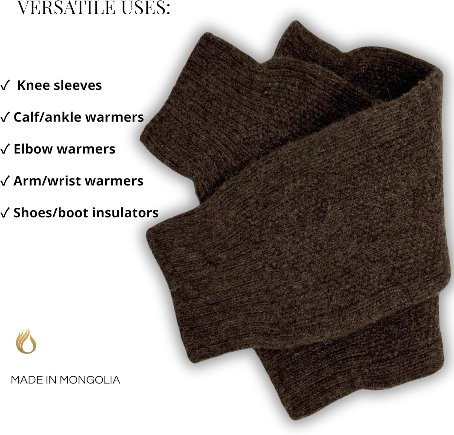 Zaya's Chic House Knee Warmers – Organic Mongolian Sheep Wool Pads Dye-Free Soft Breathable Knee Sleeves Joint Wrap