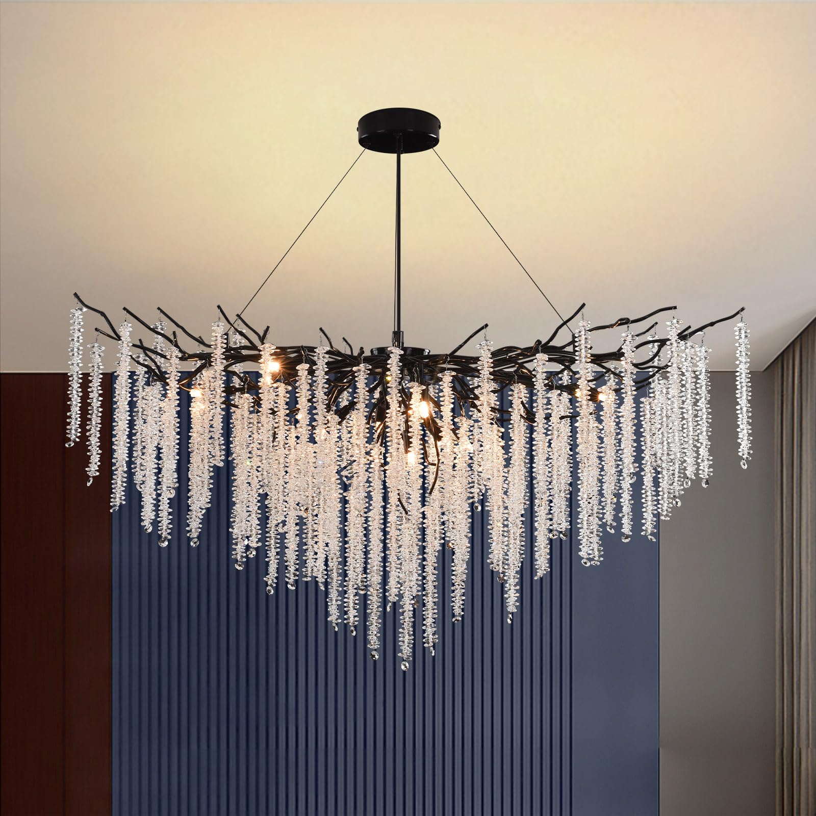 AHXIAOZN Moderno Lampadario al Cristallo,G9 Lusso Lampadario in Cristallo,K9 Rotondo per salotto, sala da pranzo, camera da letto, ristorante(Nero,120cm)