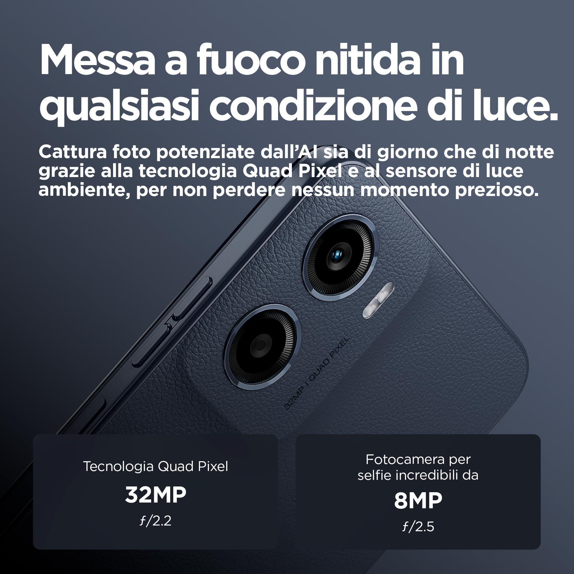Motorola moto e15 (2/64GB, Fotocamera da 32MP + sensore antisfarfallio, Display 6.67" HD+ 90Hz Corning® Gorilla® Glass 3, 5200mAh, MediaTek Helio G81 Extreme, Android 14 Go Edition), Denim Blue