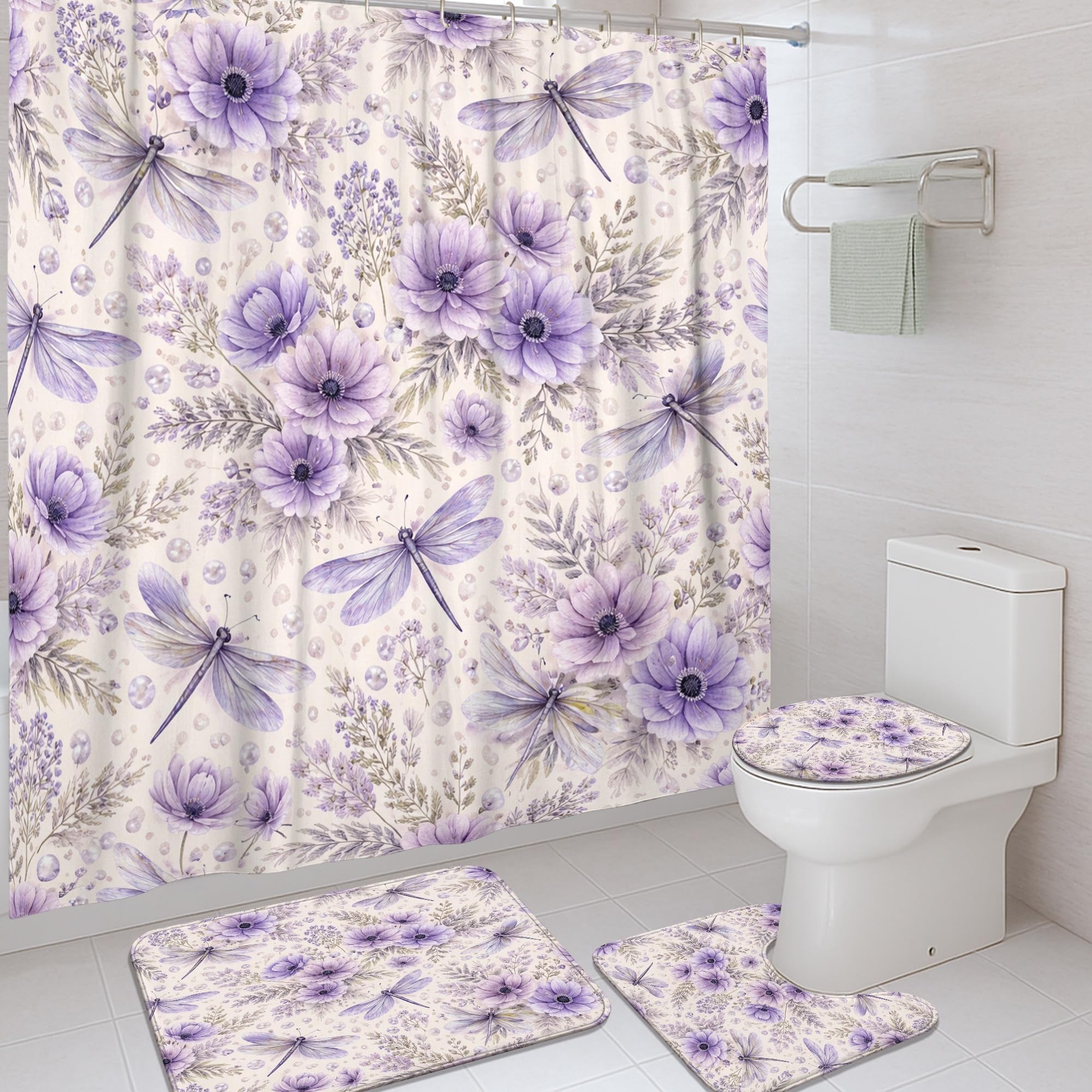 Ensemble rideau de douche de qualité supérieure motif floral violet