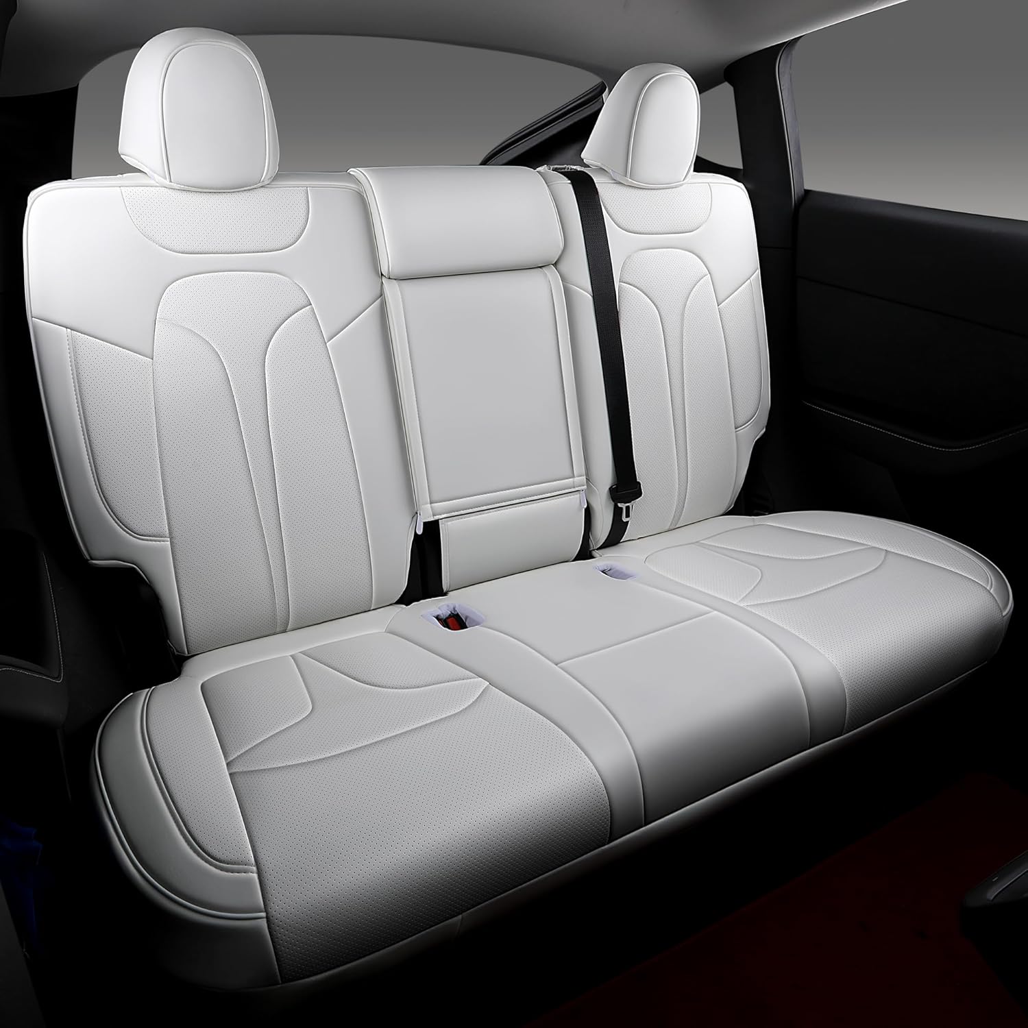 Custom Fit Seat Covers for 2020-2024 Tesla Model Y (5-Seater), Waterproof Nappa Leather, OEM Factory Style Full Set Car Seat Protectors Airbag Compatible - White