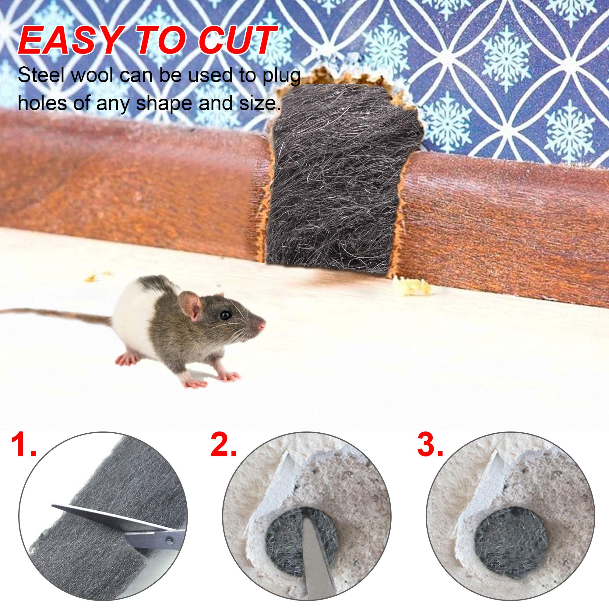 3 Roll Steel Wool DIY Kit, 0000 Ultra Fine Grade Rodent Control Gaps
