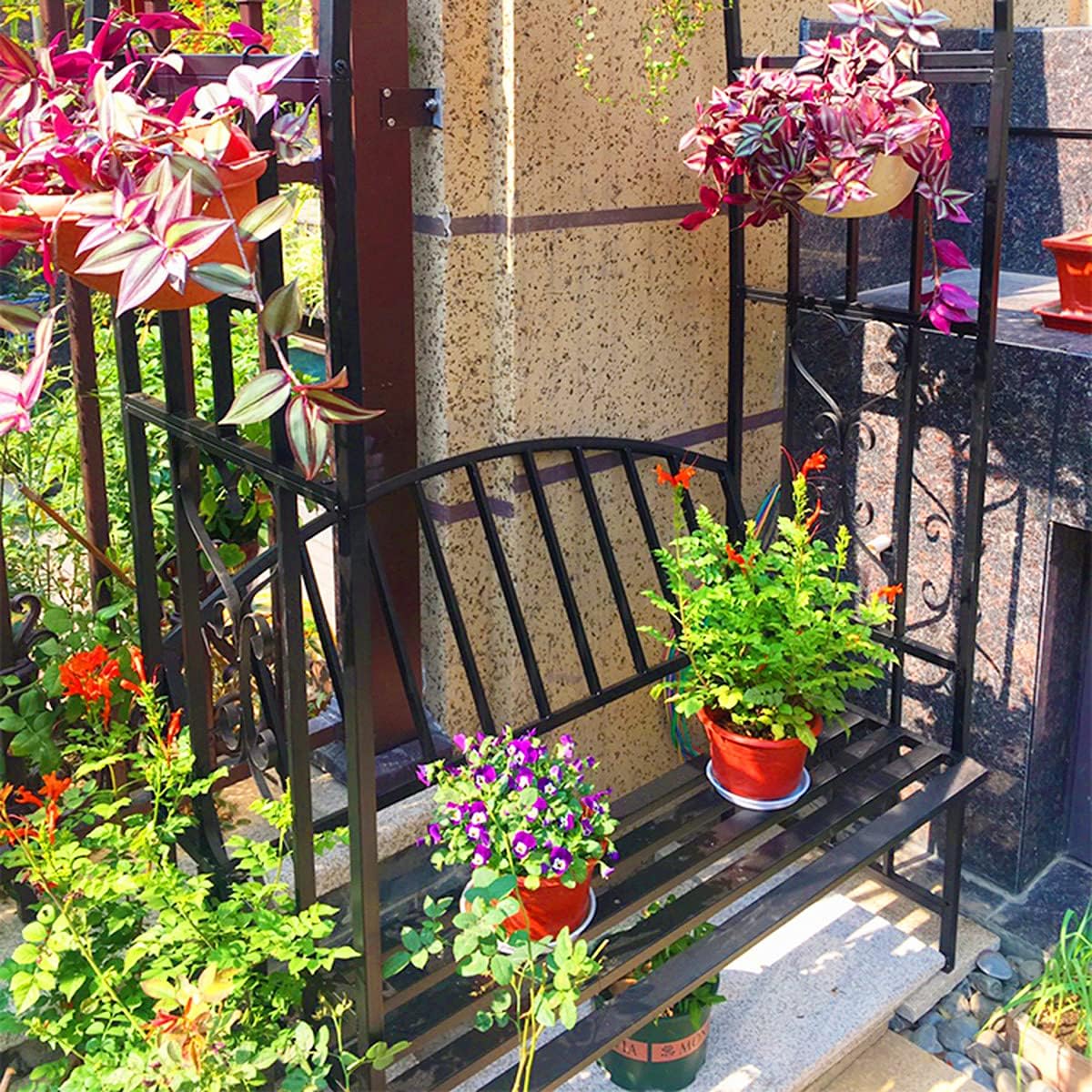 Garden Arch Black Garden Archway with Relaxing Bench Garden for Various Climbing Plant Outdoor Garden Lawn Perfect for Weddings Backyards Flower Stand