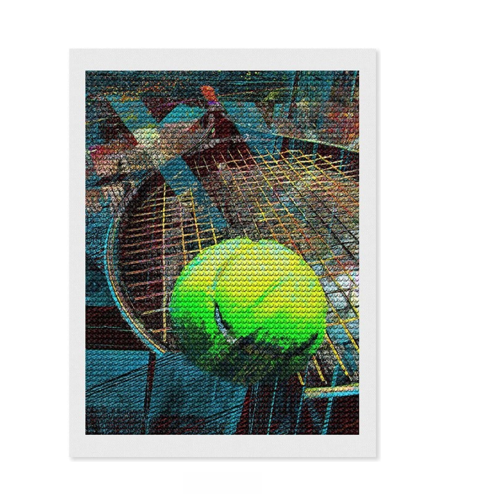 Junmoney Tennis Art Print Work 19 DIY Diamond Art Canvas Kit 12"x16", Easy to Follow Symbols, Finish and Display, Creative Leisure Activity