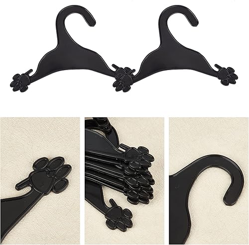 Miniatura 4 de AHANDMAKER Paquete de 20 perchas para ropa para mascotas, ganchos negros para ropa para mascotas, lindo plástico, flexible, fuerte, estampado de