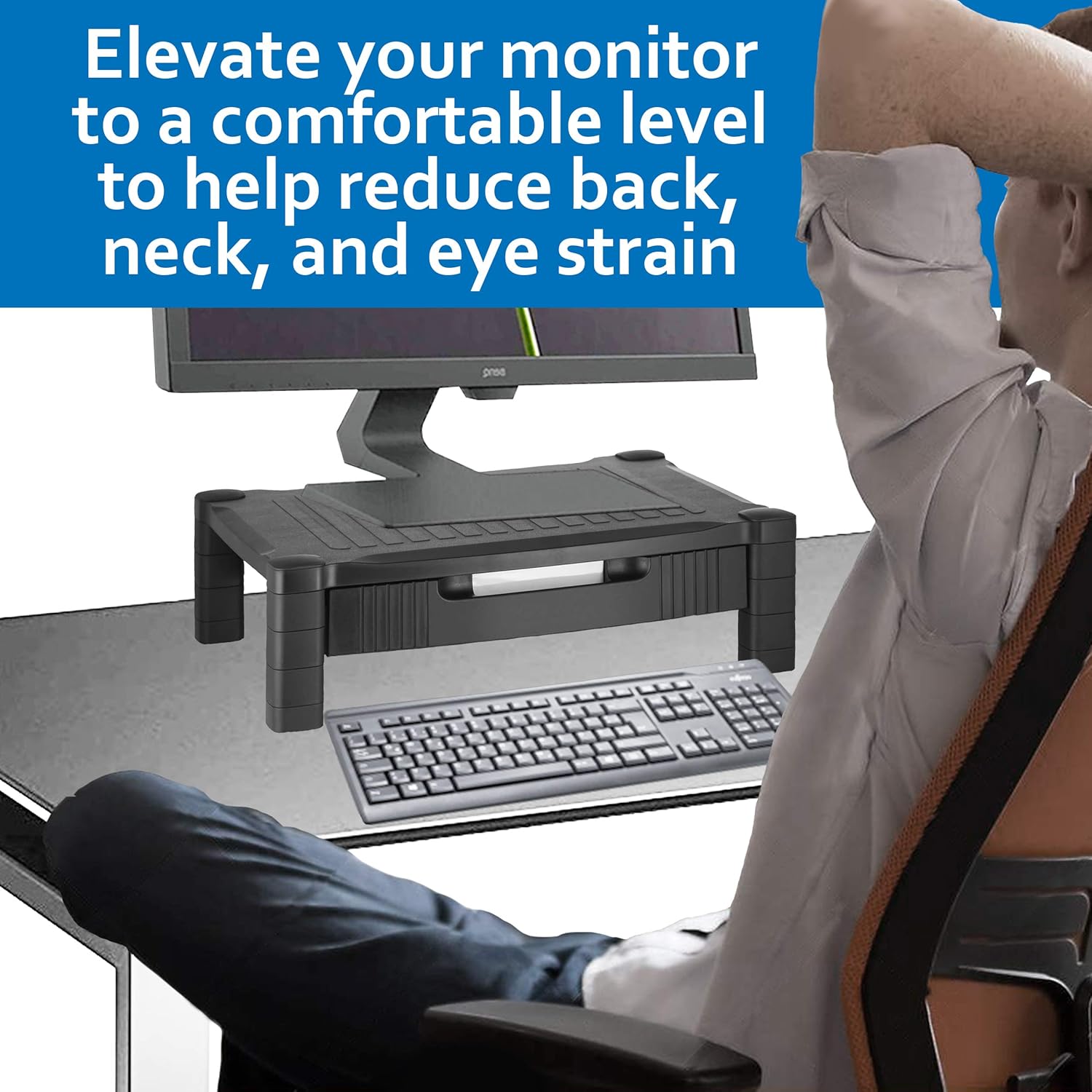 Black Friday - 50% OFF Halter Monitor Stand Riser with Organizer Drawer and Cable Management, Black (1 Pack)