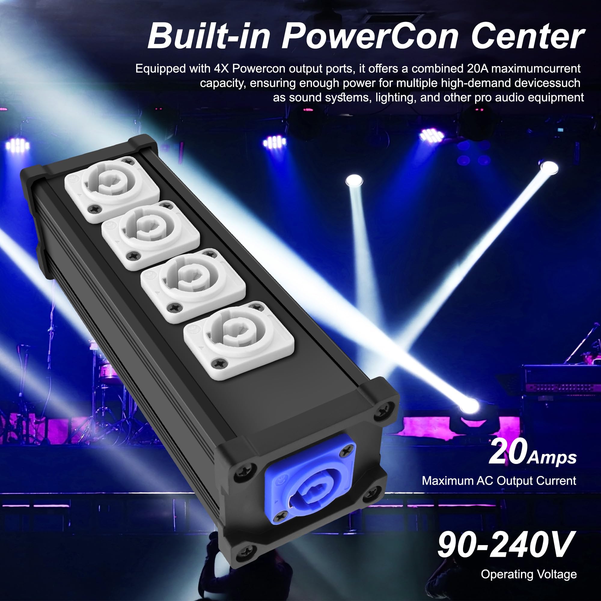 XMSJSIY PowerCon ingresso all'uscita da 1 a 4 Power Splitter Box 4 Canali Multi 1 in 4 Way Out PowerCon connettore per fascio LED di luce della testa mobile, potenza di luce da palco