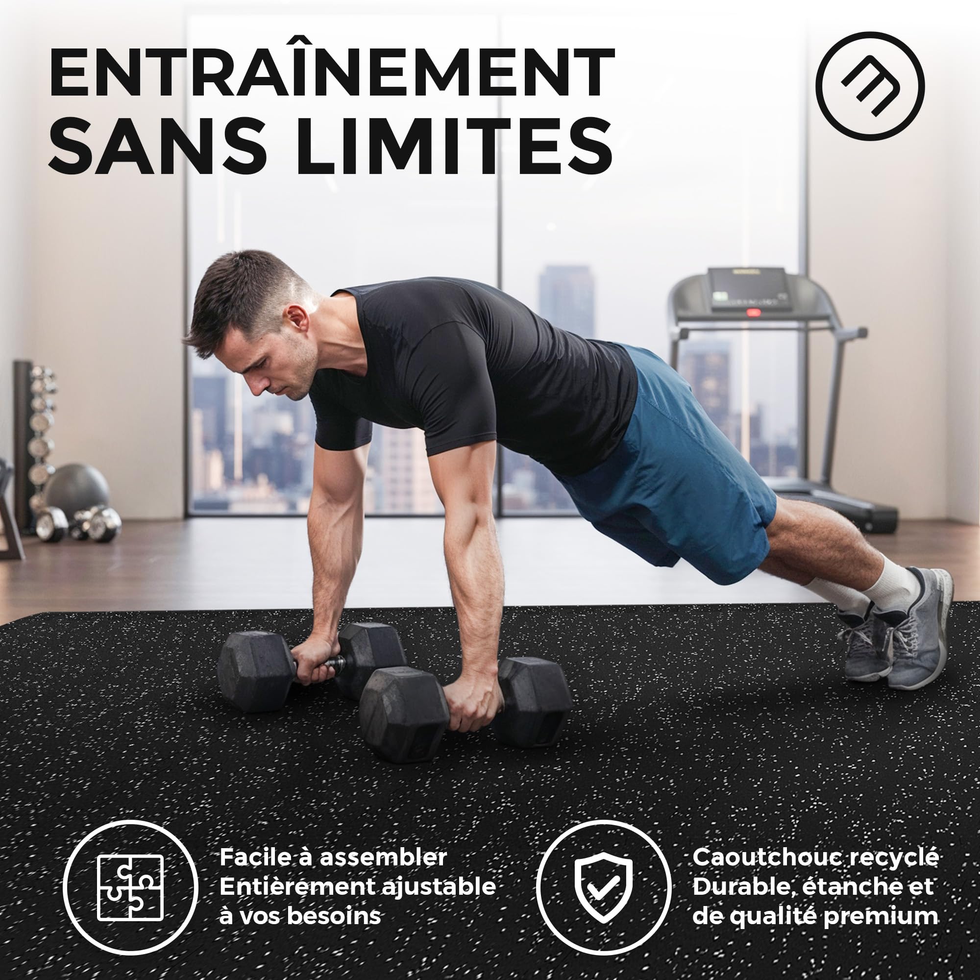 bemaxx Tapis de Sport - 18 Dalles en Mousse + Caoutchouc + Bordures | Tapis de Sol Matelas Puzzle pour Fitness Gym Musculation Salle de Sport Garage | Isolation Contre Coups, Bruits, Éraflures