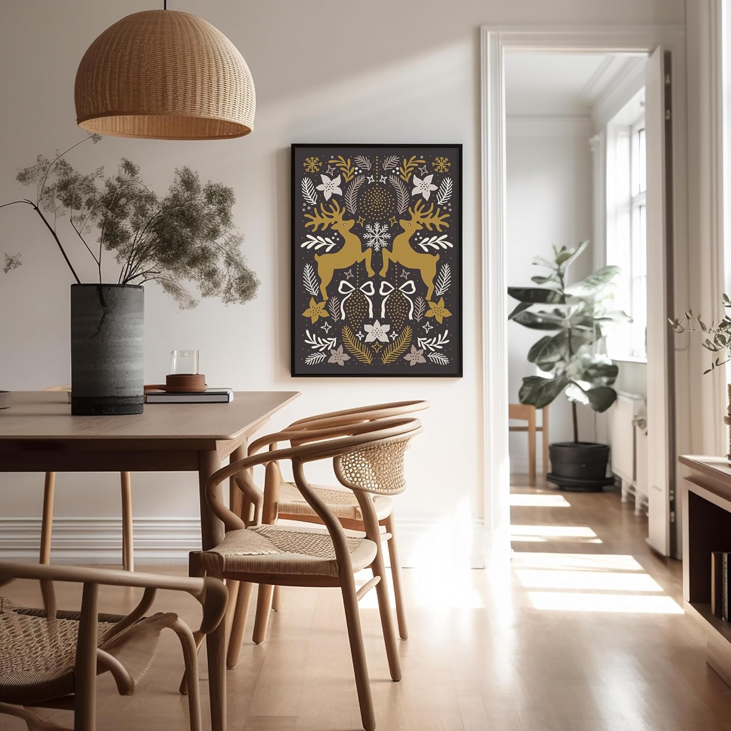 Poster Master Reindeer Print - Christmas Poster - Holiday Art - Ornament Wall Design - Trendy Gift for Men & Women - Aesthetic Decor for Office, Bedroom or Living Room - 8x10 UNFRAMED Wall Art