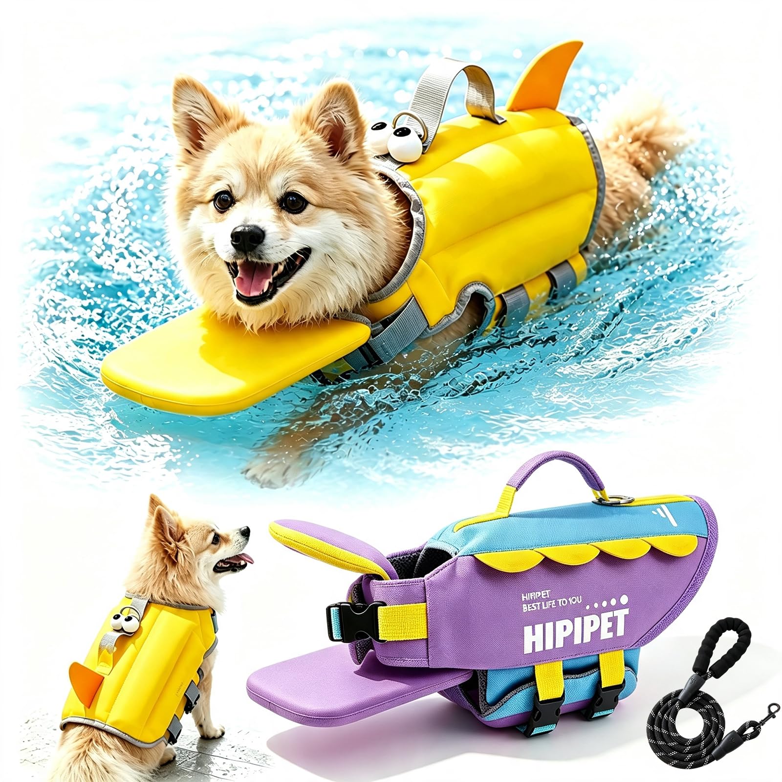 High Buoyancy Dog Swim Vest, Dog Life Jacket with Chin Float (#E,L)