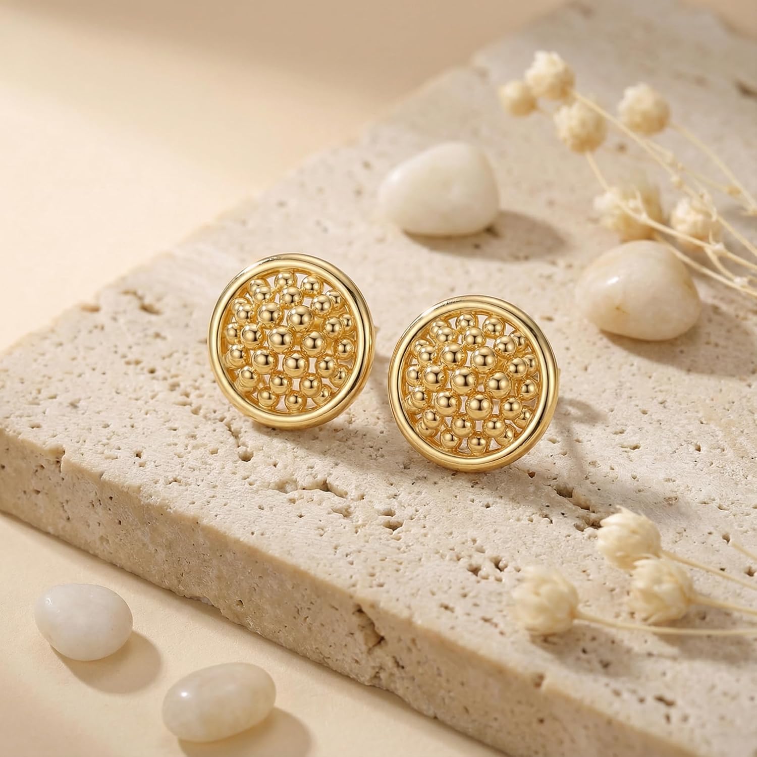 Gold Earrings for Women 14K Gold Studs Earrings for Women Stud Earring for Womens Studs Petite and Glistening Grapes-Shape Design Womens Stud Earring 15mm - Image 6