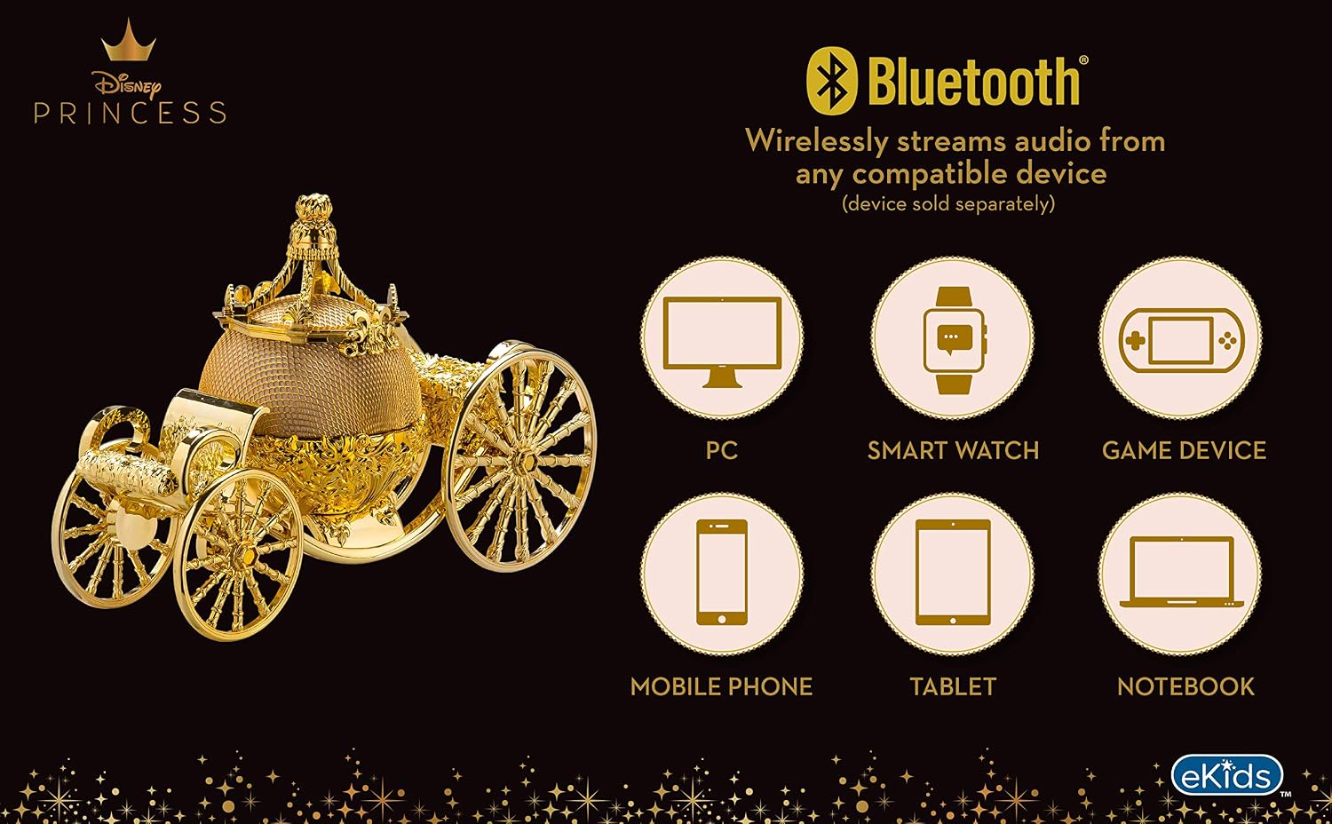 Cinderella Carriage Bluetooth Speaker, Stylish Speakers Bluetooth Wireless for Audio Streaming, Ideal Portable Speaker, Perfect Cinderella Accessories for Girls
