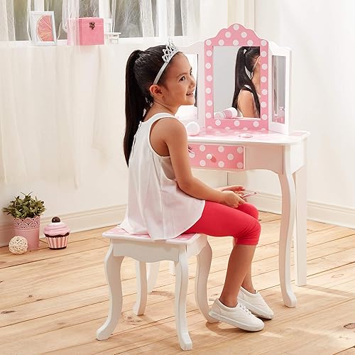 Miniatura 74 de Teamson Kids Juego de tocador con espejo y taburete, escritorio de maquillaje para niños con espejo para niñas pequeñas, tocador de madera para