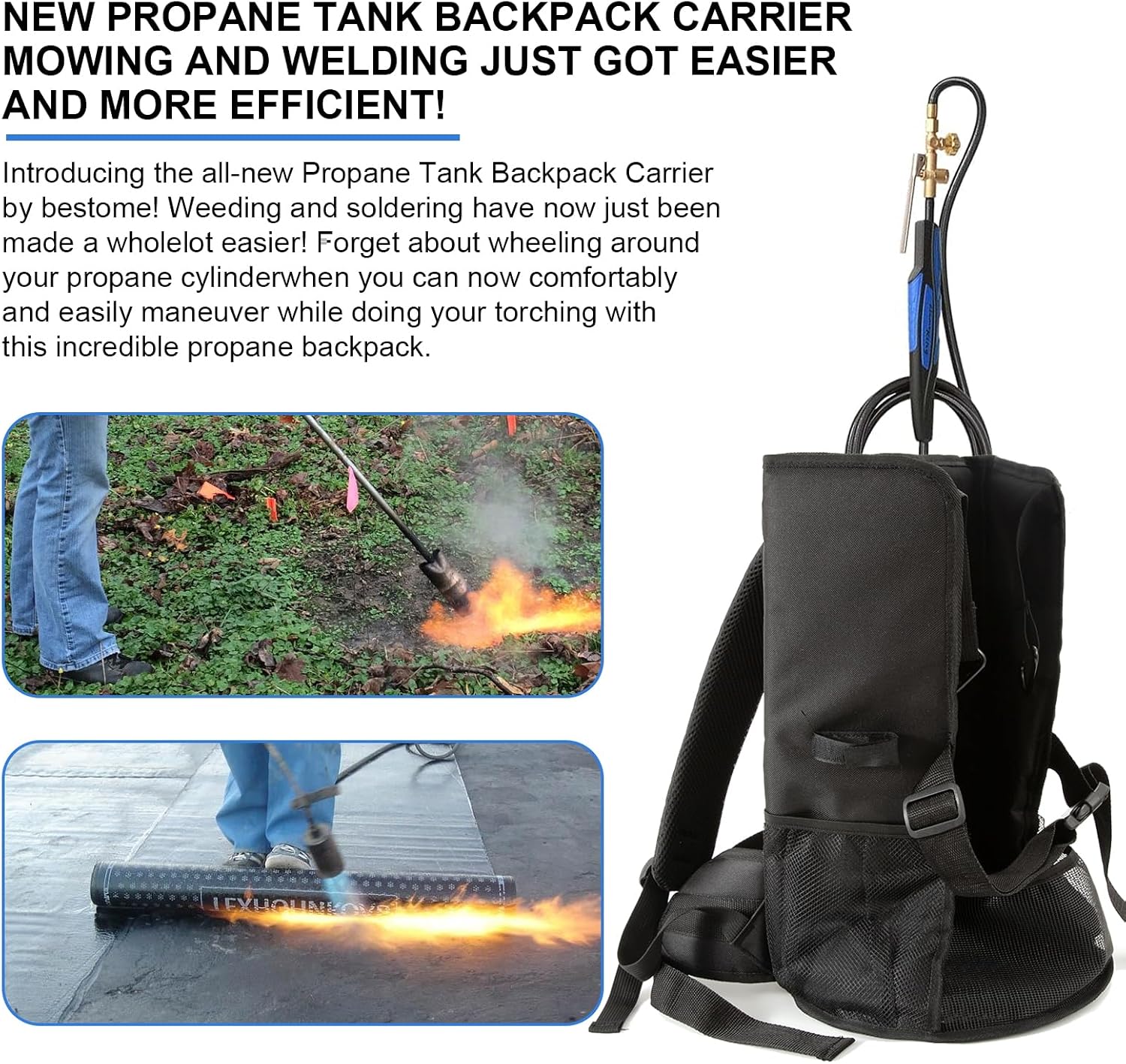 Propane Tank Backpack Carrier for 5LB or 10LB Cylinder and Weed Torch | Waist Strap with Buckle, Keep Tank Secured, Relieve Back Pressure