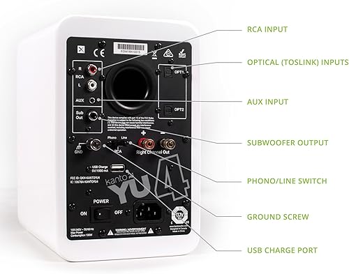 Miniatura 3 de Kanto Altavoces alimentados YU4GW con Bluetooth y preamplificador de teléfono integrado, modo de espera y arranque automático, control remoto