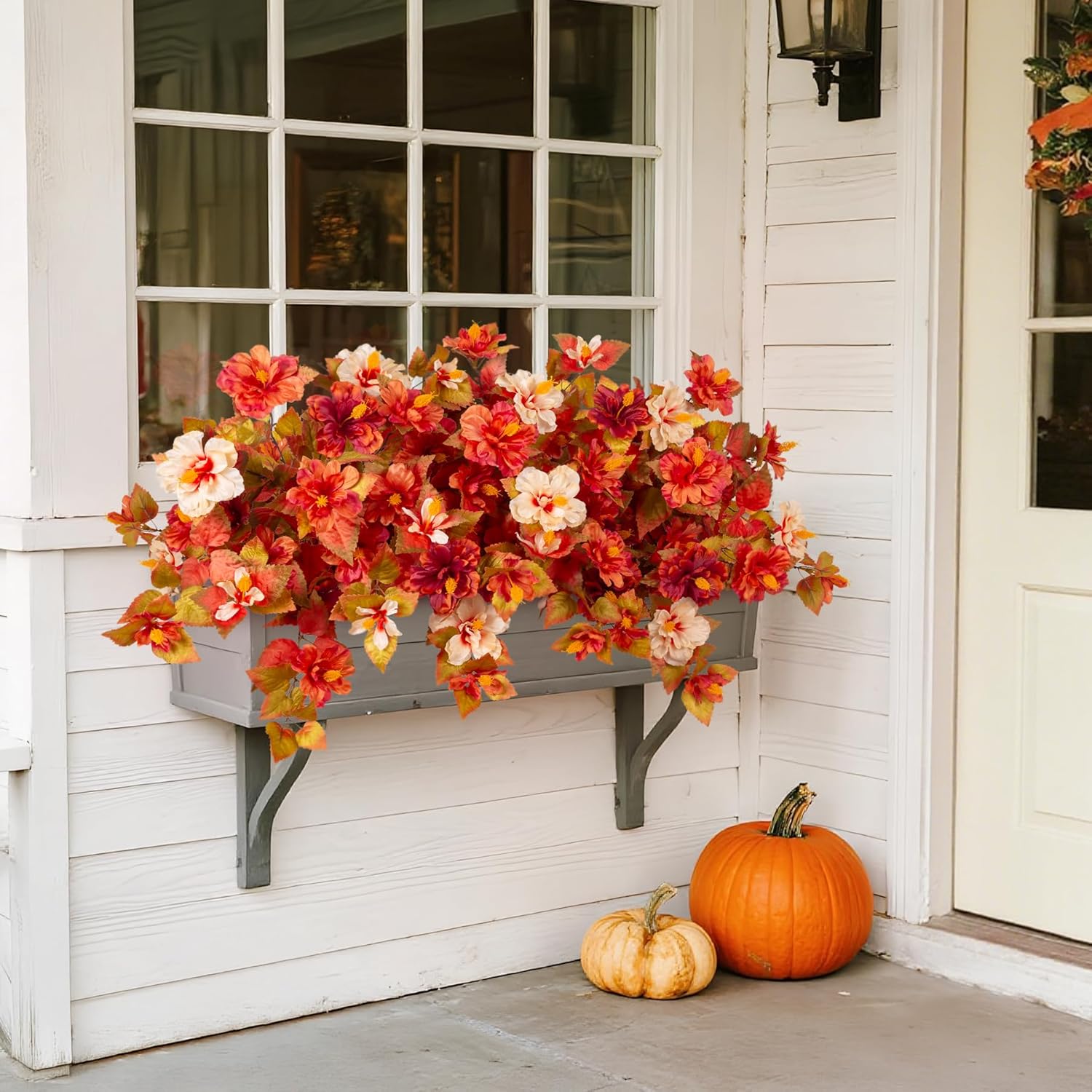 Fake Fall Flowers Artificial for Outdoors Decoration, 2PCS Faux Fall Flowers for Outdoor Planters, Autumn Hibiscus UV Resistant No Fade for Home Porch Patio Garden Balcony Yard Indoor Decor - Image 6