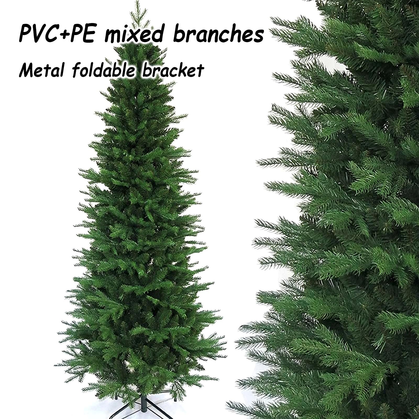 Alberi di Natale Artificiali con Supporto in Metallo Albero di Natale Slim 120/150/180/210/240/270/300cm Materiale in PVC e PE Per Uso Domestico e Commerciale(120cm/47.2")
