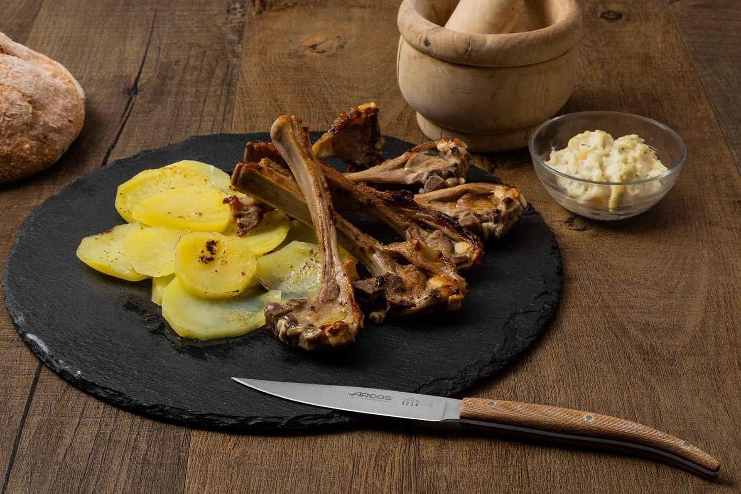 Arcos Steak Knife in Nitrum Stainless Steel. 4 Inch Non Serrated Steak and Meat Knife. Phelonic Beige Handle. The Origin Series
