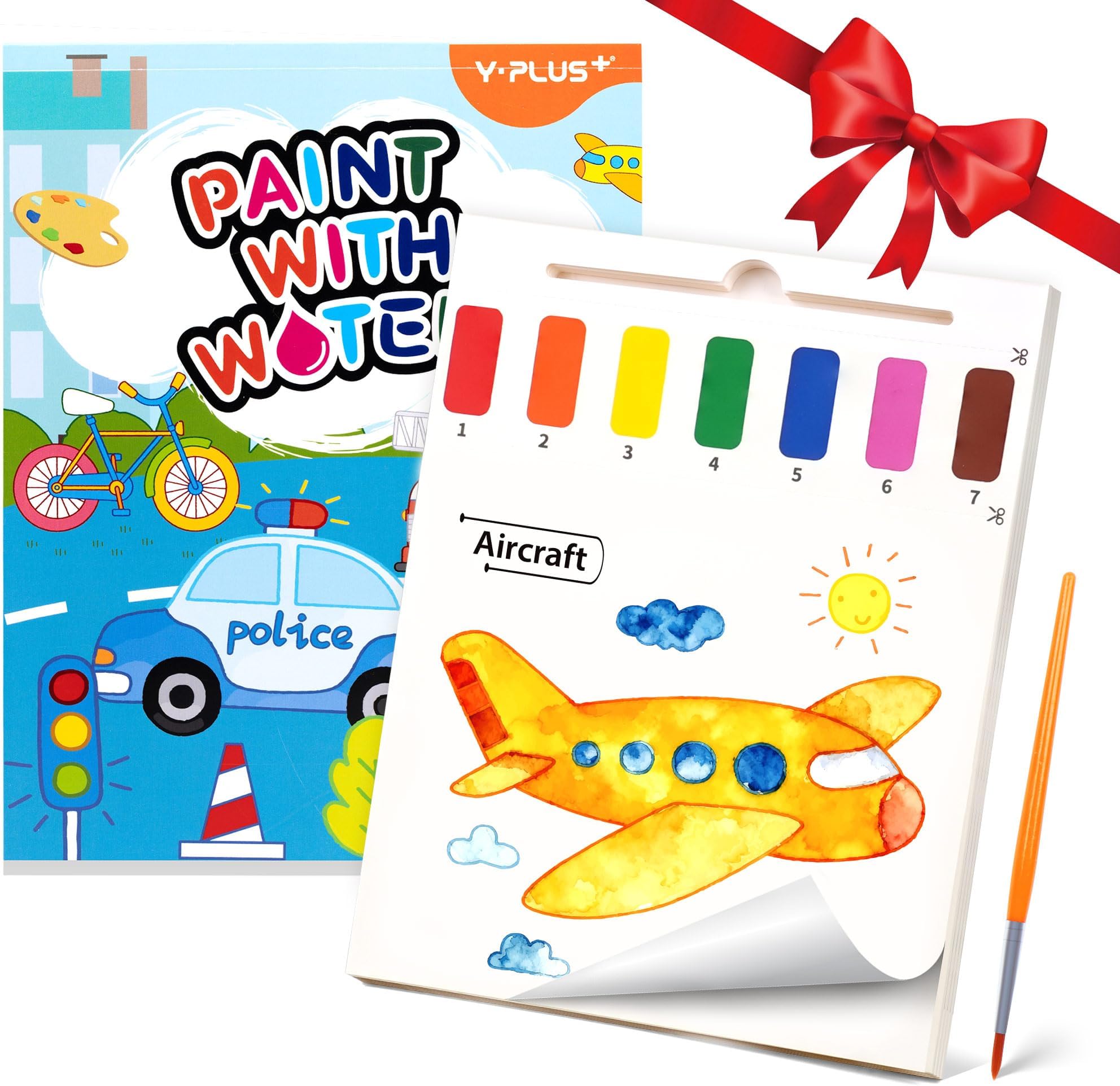 YPLUS Paint with Water Books for Toddlers, Watercolor Painting Paper for Kids Ages 1-3, 2-4, Art Craft Gift for Drawing with Brush, Transportation