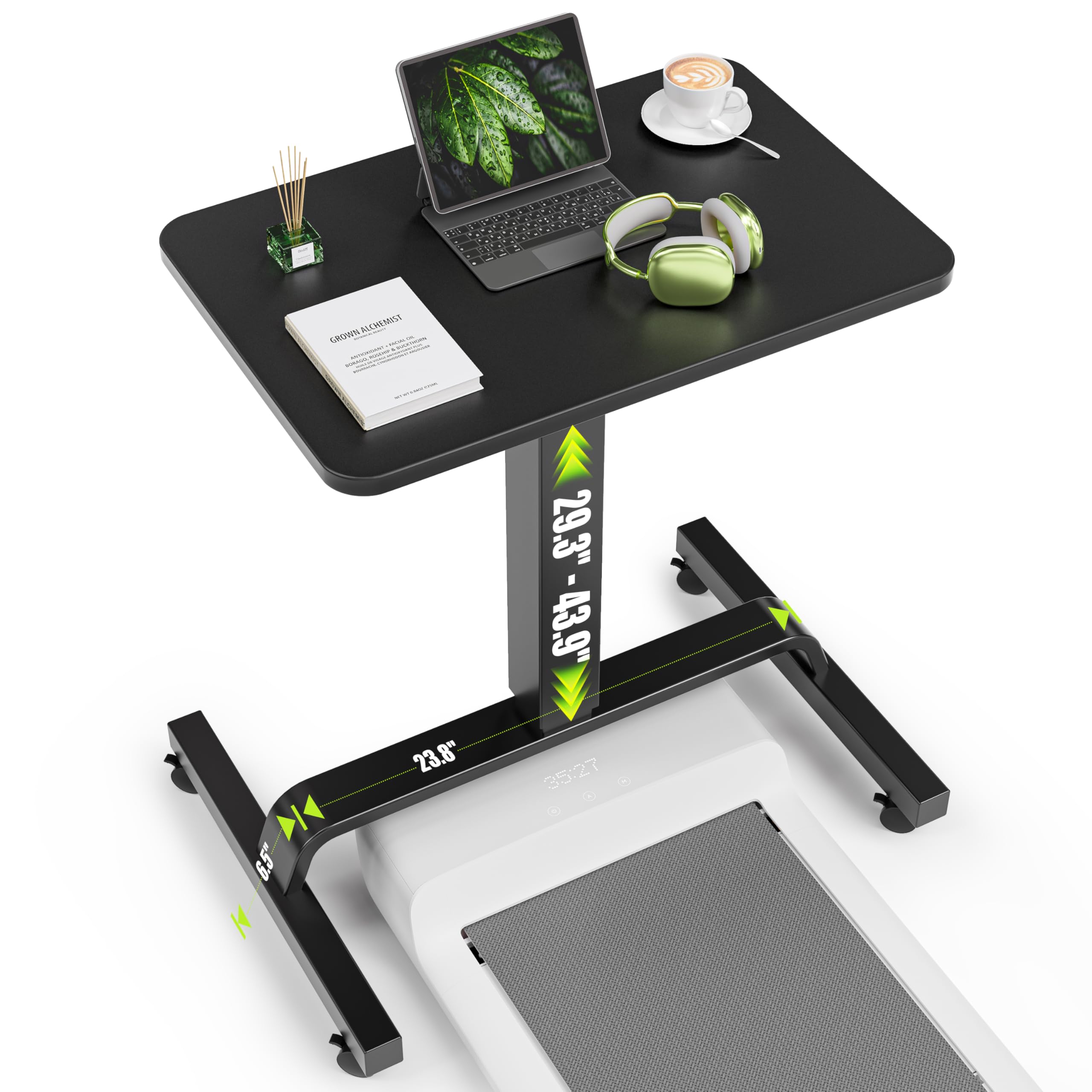 WALKINGDESK Tavolino regolabile in altezza con 4 ruote, Scrivania mobile 60 x 40 cm, Pneumatica tavolo da Letto per computer, divano, letto, Nero