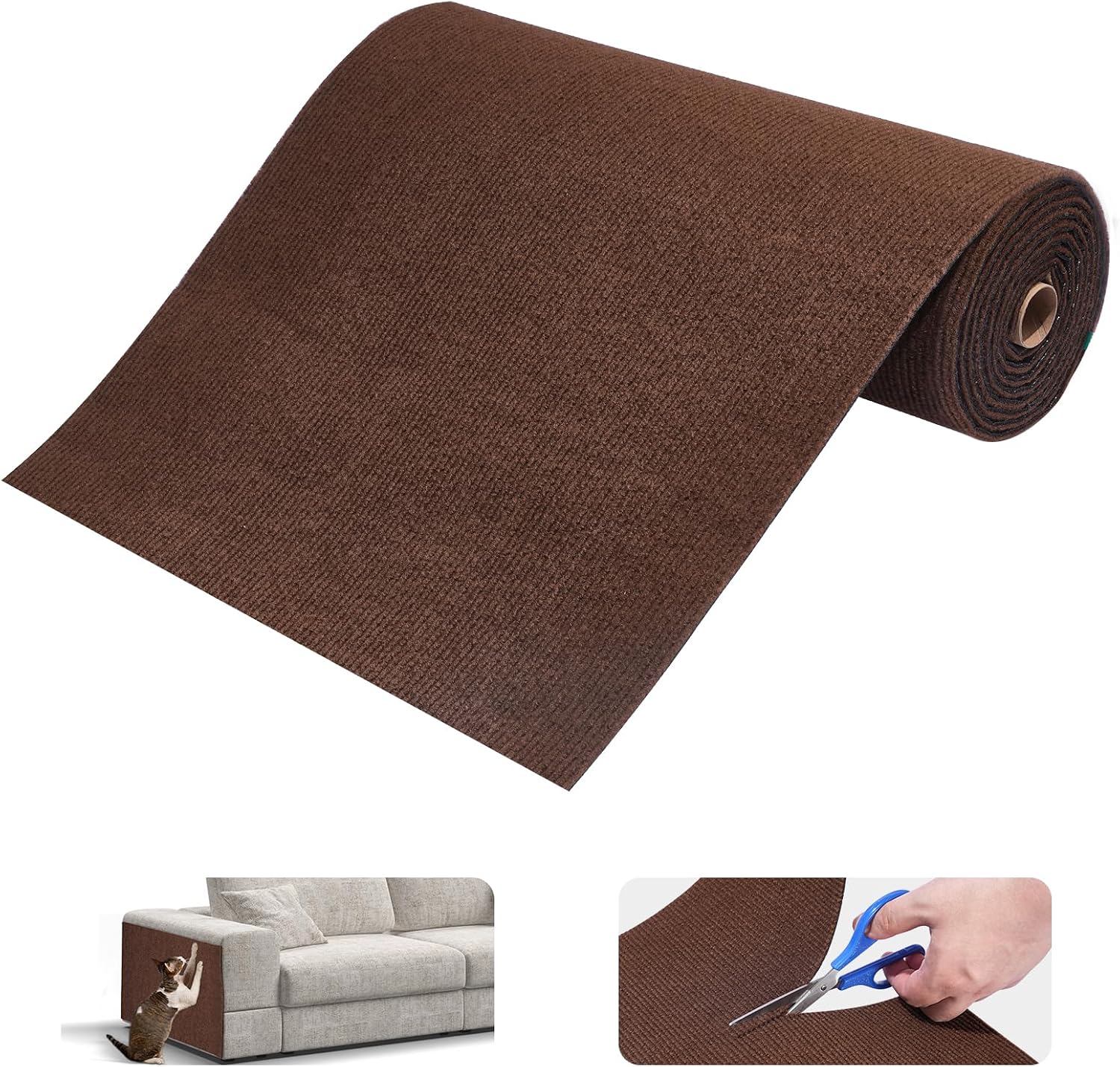 Cat Scratching Mat, 118.1"x15.8" Self-Adhesive Cat Scratch Furniture Couch Protector, Trimmable DIY Wall Climbing Carpet, Cat Scratcher Couch Protector from Cats Claws for Indoor (White)