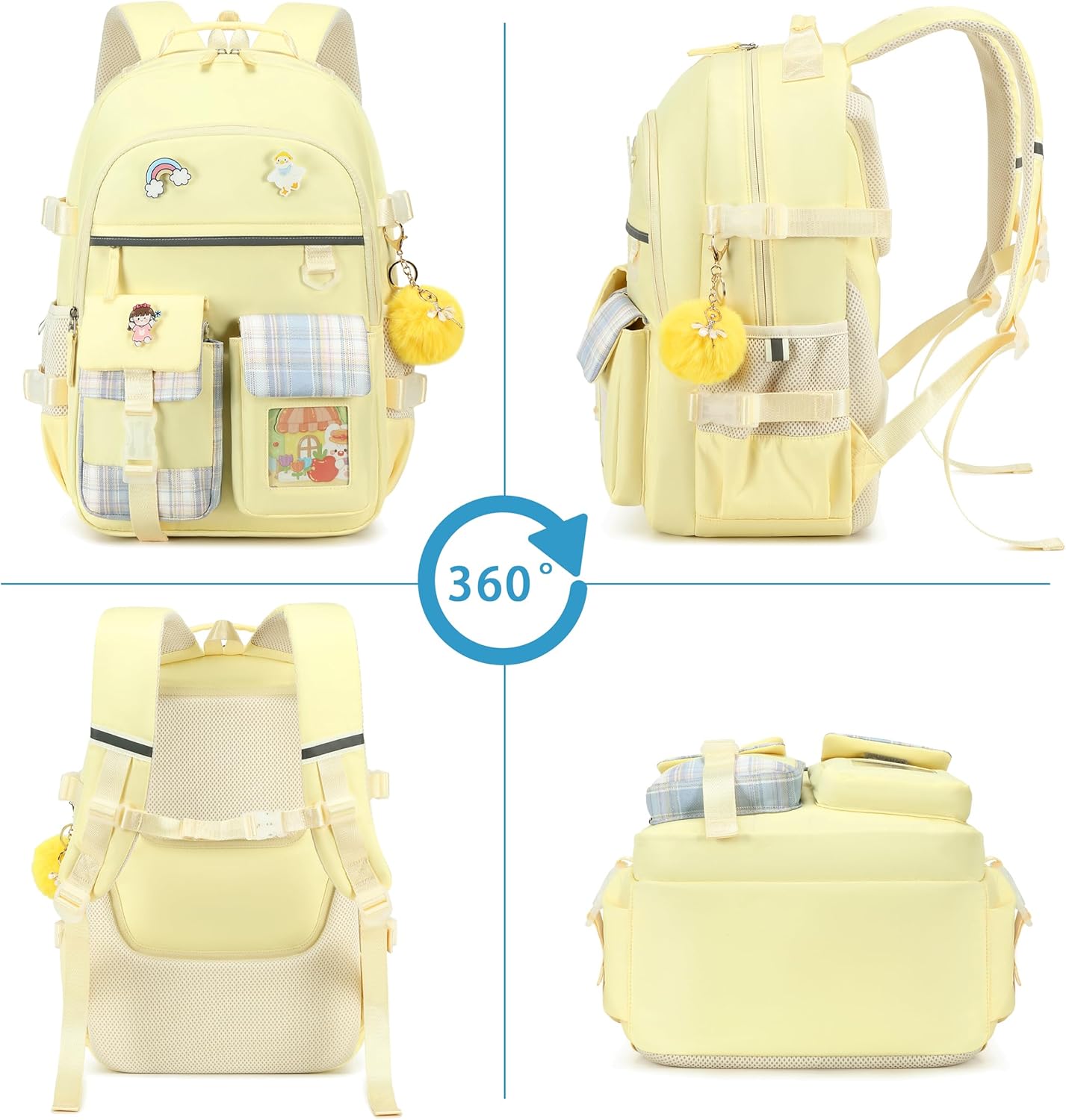 Backpack for Girls, 15.6 Inch Laptop School Bag Kids Kindergarten Elementary College Backpacks Large Bookbags for Teen Girl Women Students Casual Travel Daypacks (Yellow)