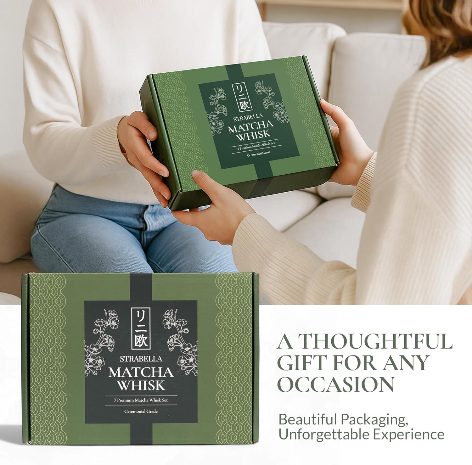 7-Piece Matcha Whisk Set – Ceramic Bowl with Spout, Bamboo Whisk & Holder, Scoop, Sifter, Tea Towel – Complete Ceremonial Tea Kit (Green)