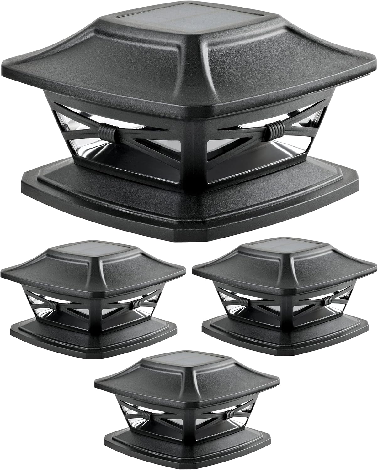 Davinci Lighting Flexfit Solar Outdoor Post Cap Lights - Includes Bases for 4x4 5x5 6x6 Wooden Posts - Bright LED Light - Slate Black (4 Pack) Slate Black 4 Pack