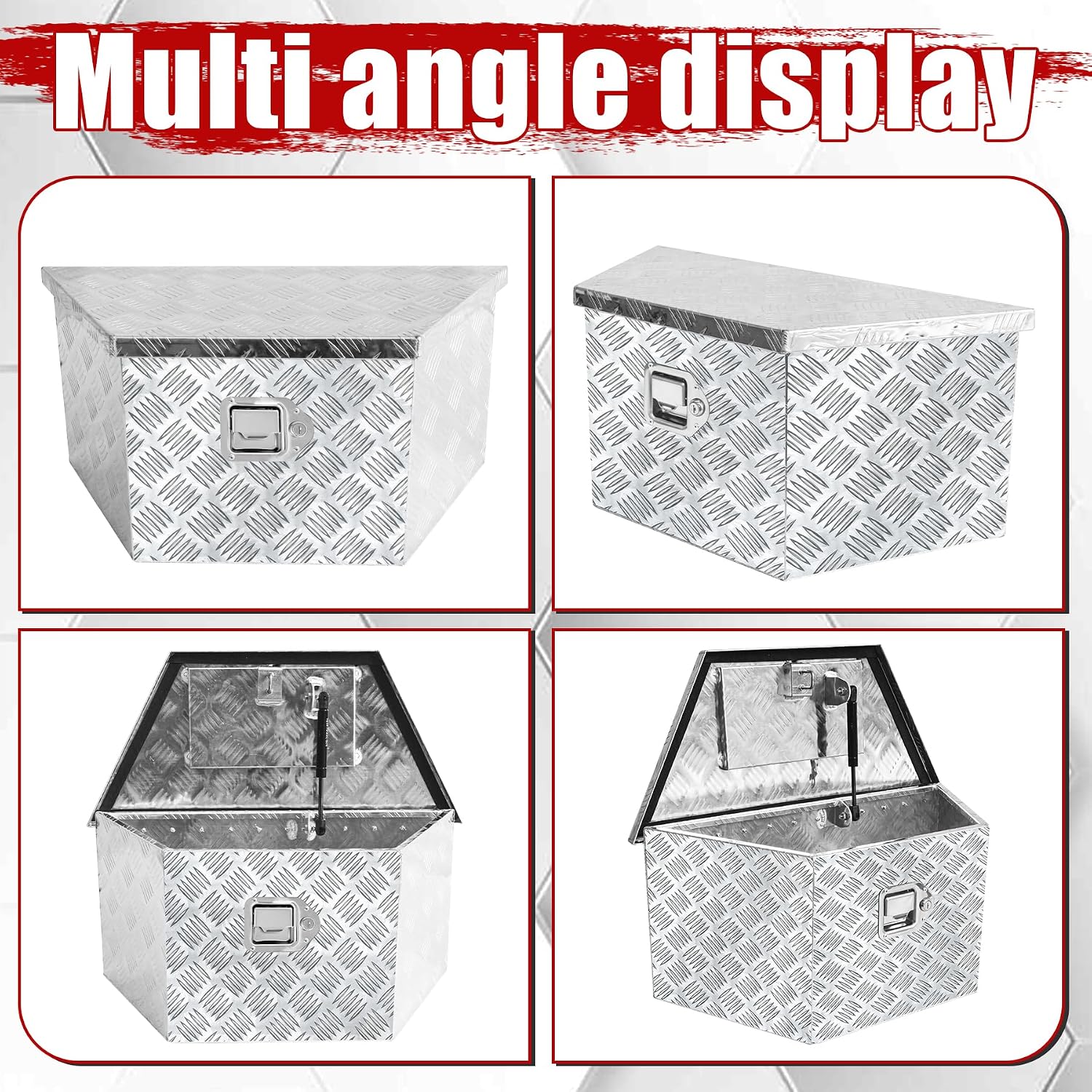 26x13.3x12 Inch Aluminum Trailer Tongue Tool Box Heavy Duty Storage Box 5 Bar Tread Pattern Toolboxes with Lock and Keys Suitable for Trailer RV