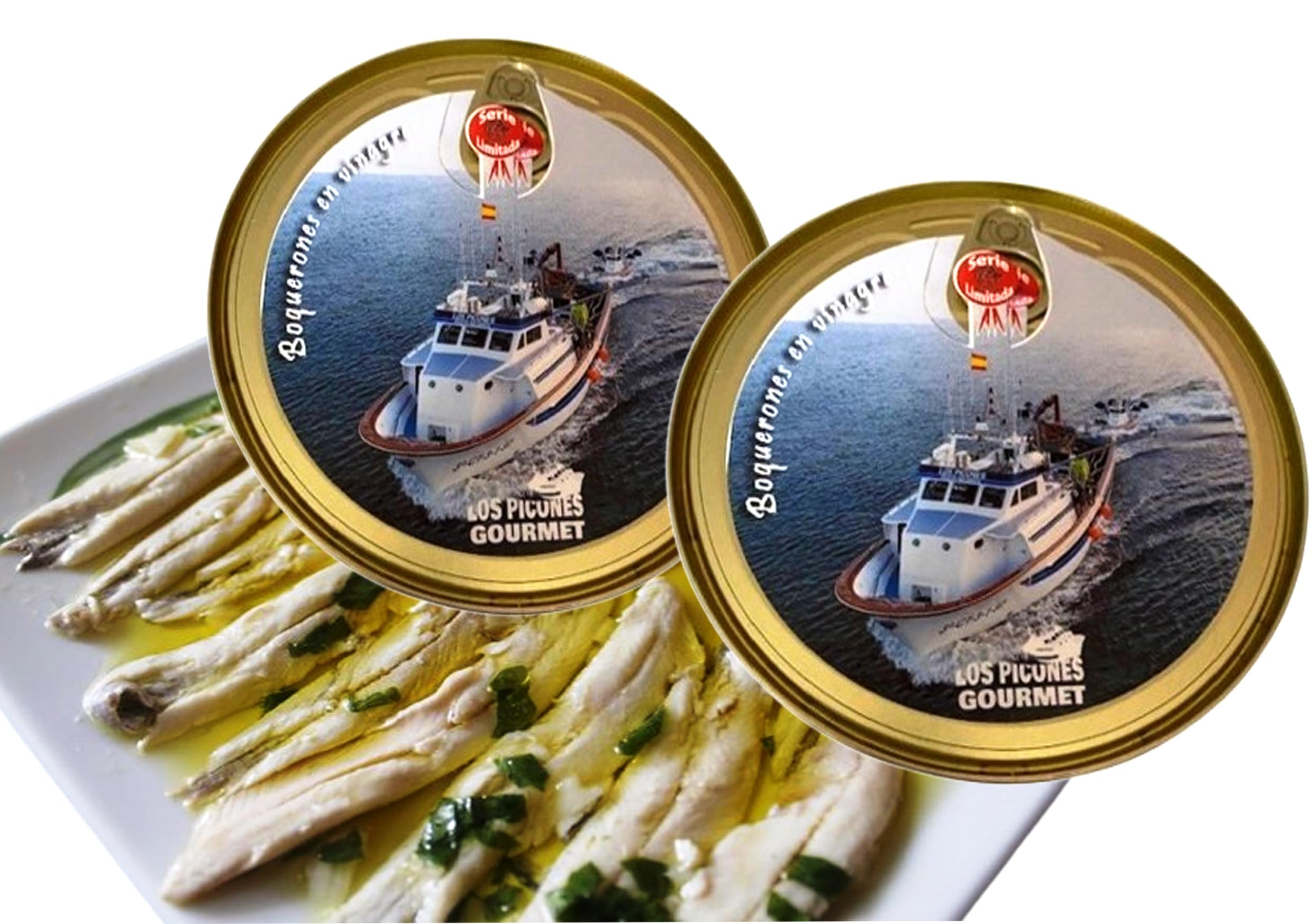 Los Picones Gourmet® Boquerones en Vinagre con Aceite de Oliva I Pack 2 Latas 130gr. neto I Conservas y Salazones Gourmet I Tapas Españolas I Dieta Mediterranea I Enlatados Premium.