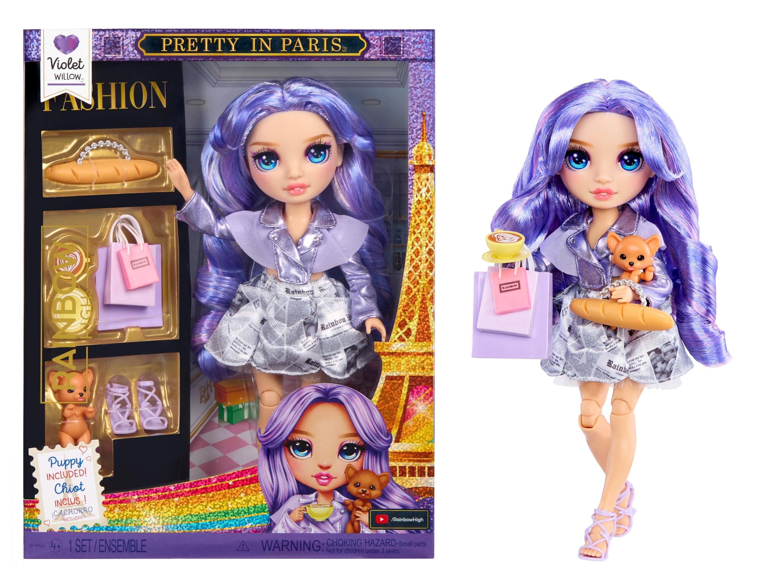 Rainbow High Pretty in Paris Fashion Doll - Violet Willow - Purple 28 cm Fashion Doll with Puppy, Handbag and Accessories, Play, Posable, Collectable, For Children Ages 4 to 12 — image 1