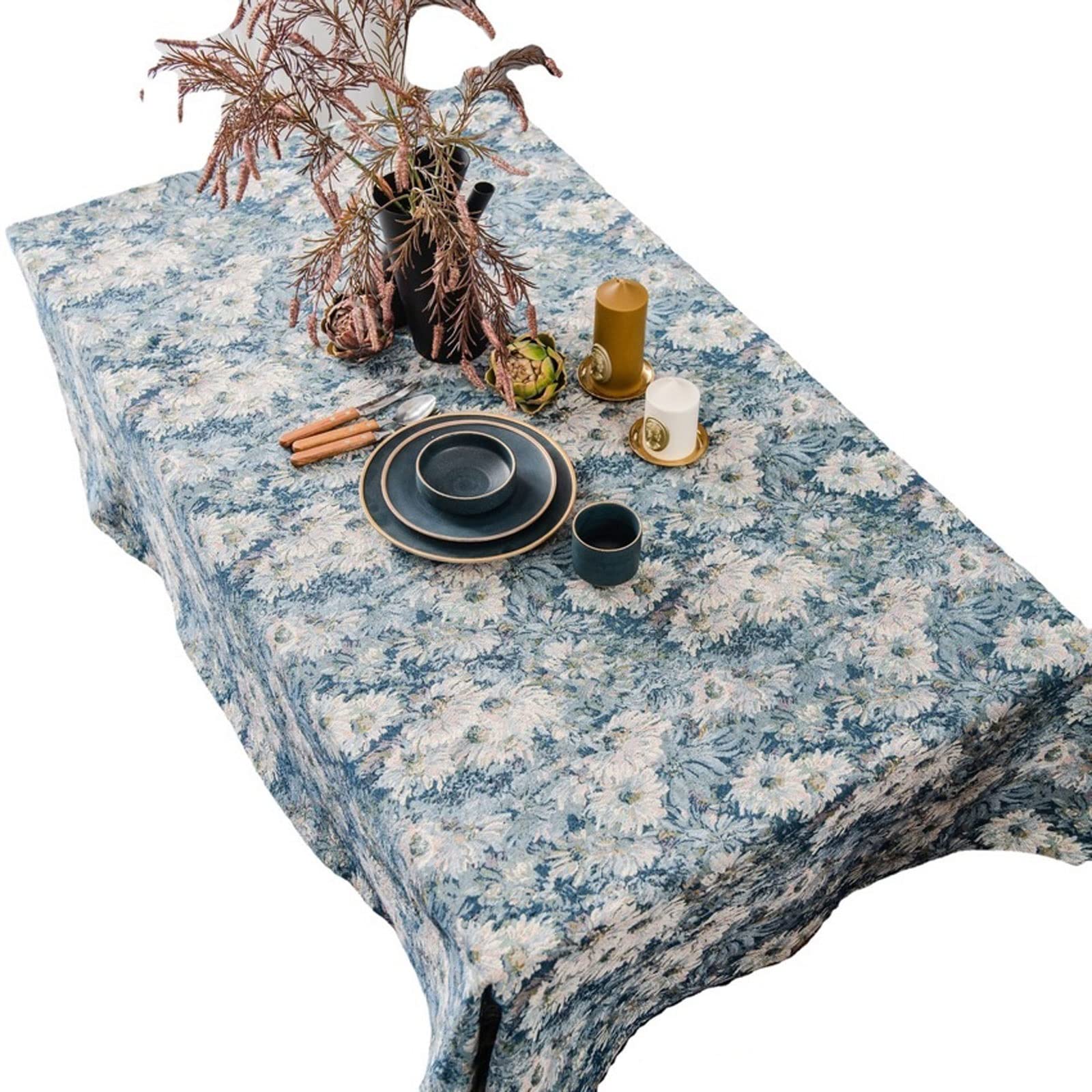 JINGYAN Tablecloths Cotton Polyester Table Cloth Rectangle Household Flower Printed Desktop Cover Tabelclothes Home Dining(140x220cm)