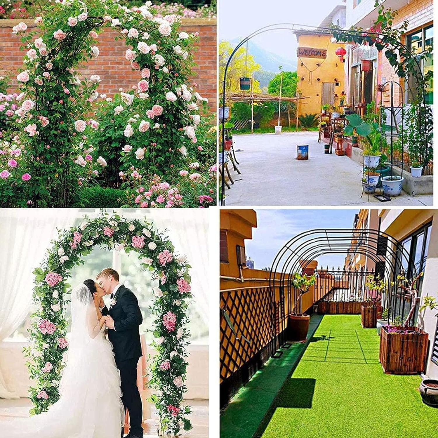 Heavy Duty Metal Garden Arch - Sturdy Rose Arbor for Climbing Plants, Outdoor Wedding & Party Decoration, Black, 4.0ft Wide x 7.2ft High (W1.2*H2.2m)