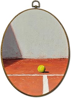 QZQE Vintage Tennis Sports Oval Wall Art Decor Framed, Minimalist Tennis Ball Oval Canvas Prints, Sports Wall Hanging Decor for Home Playroom Bedroom Living Room Gym, 8.6x11.4 Inch