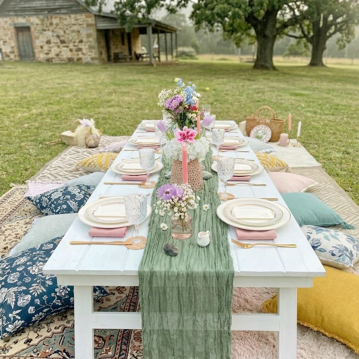 Sage Green Cheesecloth Table Runners - 10 Pack -7
