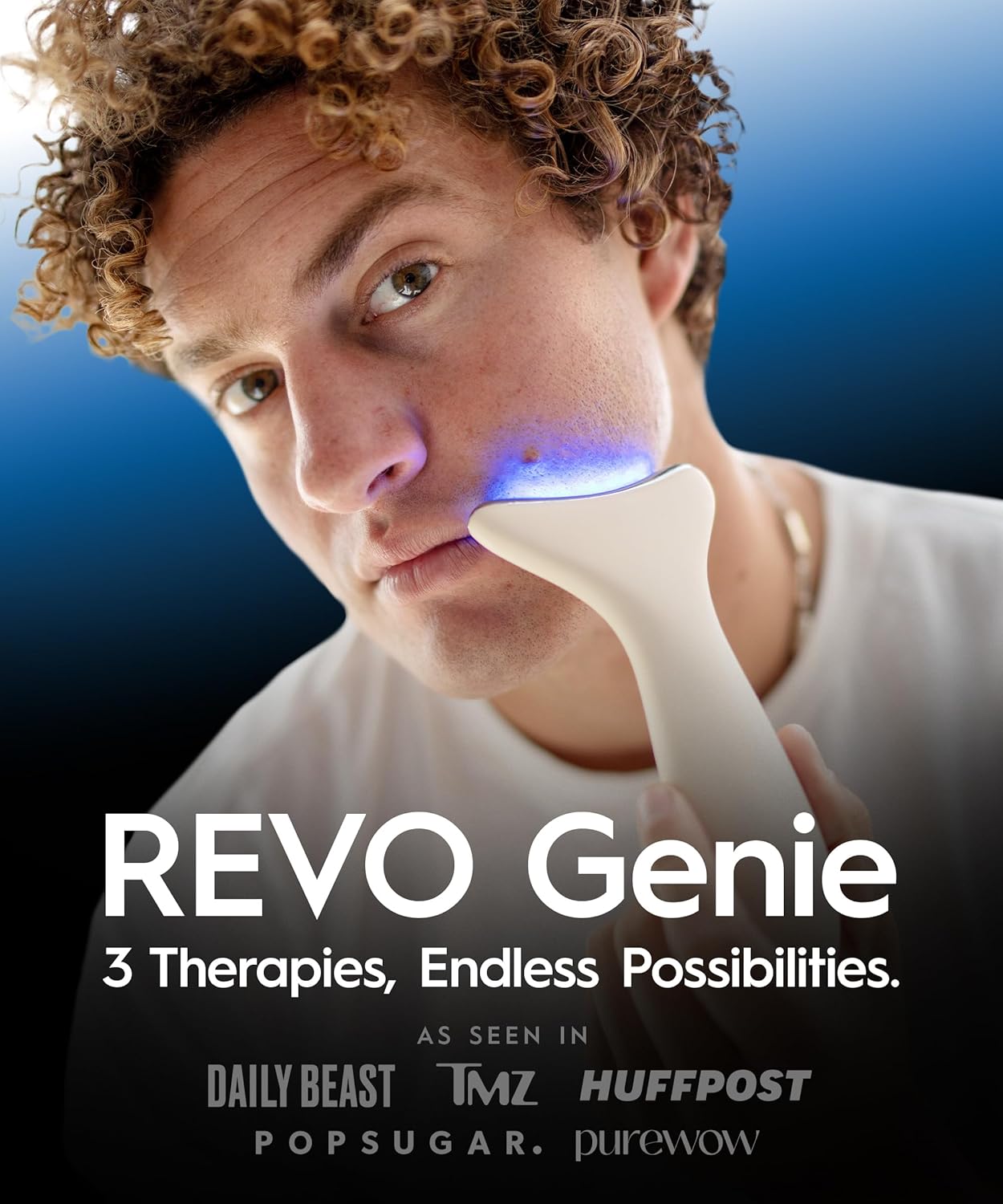REVO Genie | 3-in-1 Face & Neck Beauty Massager with Heat, 3 Light Therapies, Smart Vibration | Red Light, Blue Light, Green Light Therapy for Smooth Glowing Skin