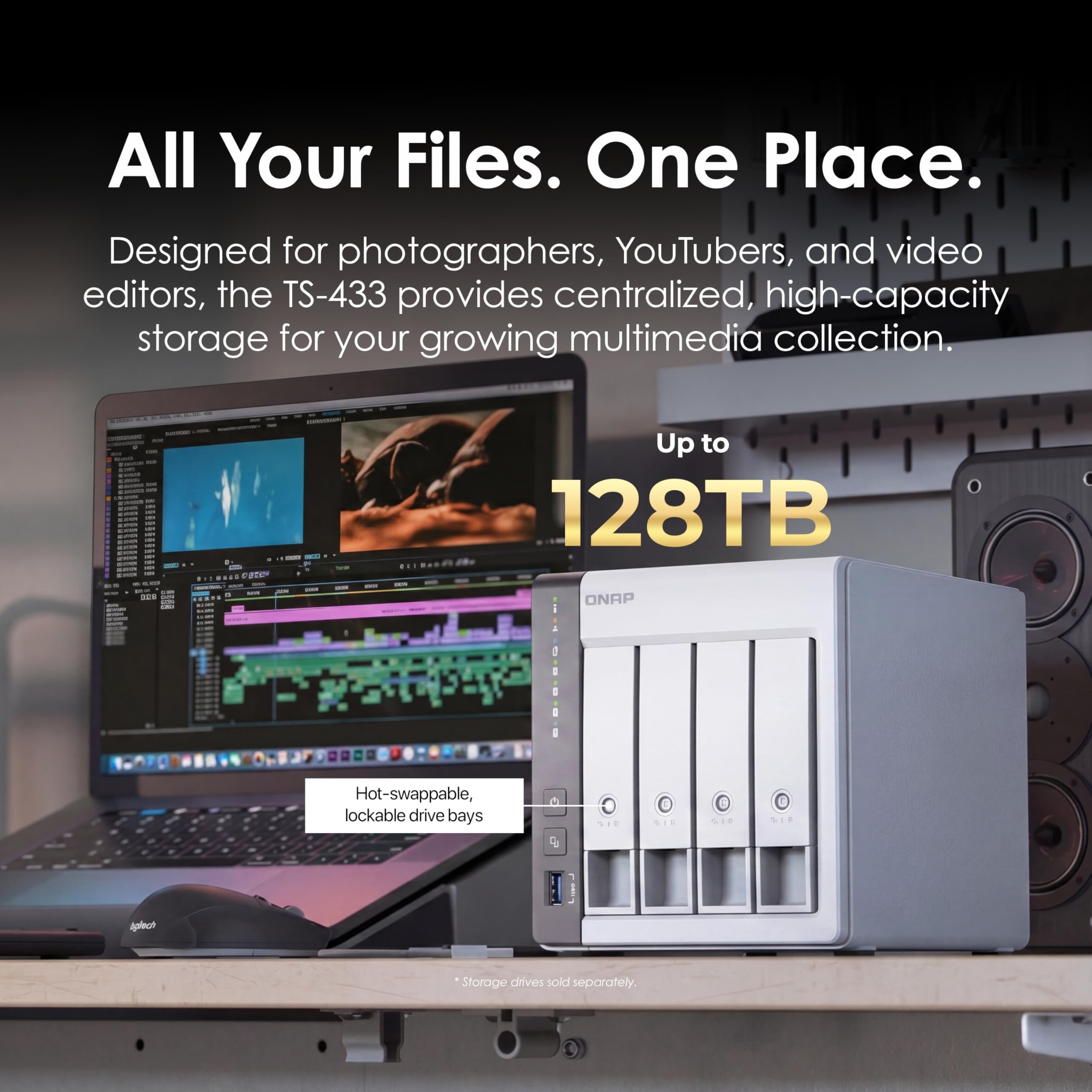 QNAP TS-433-4G-US 4 Bay NAS con processore quad-core, 4 GB di RAM DDR4 e rete 2.5GbE (senza disco)