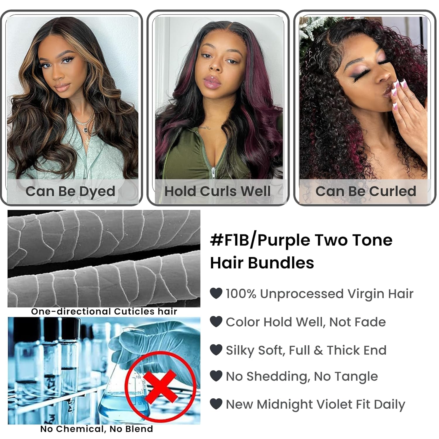 ALHER 12A Black Mix Purple Highlight Bundles with 5x5 Closure Human Hair Body Wave, #1B/Purple Burgundy Color 100% Unprocessed Remy Hair 3 Bundles with 5 by5 Lace Closure Free Part 10 12 14+10 IN